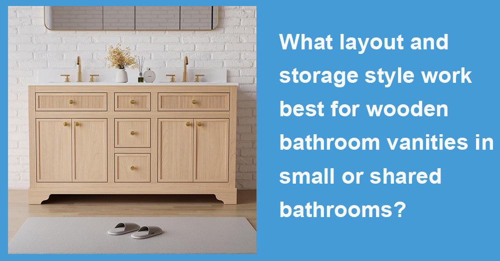 What layout and storage style work best for wooden bathroom vanities in small or shared bathrooms?