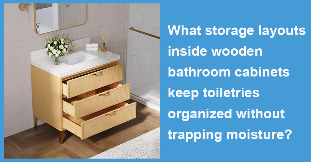 What storage layouts inside wooden bathroom cabinets keep toiletries organized without trapping moisture?
