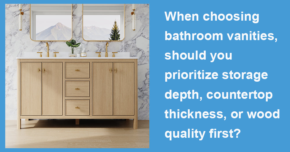 When choosing bathroom vanities, should you prioritize storage depth, countertop thickness, or wood quality first?