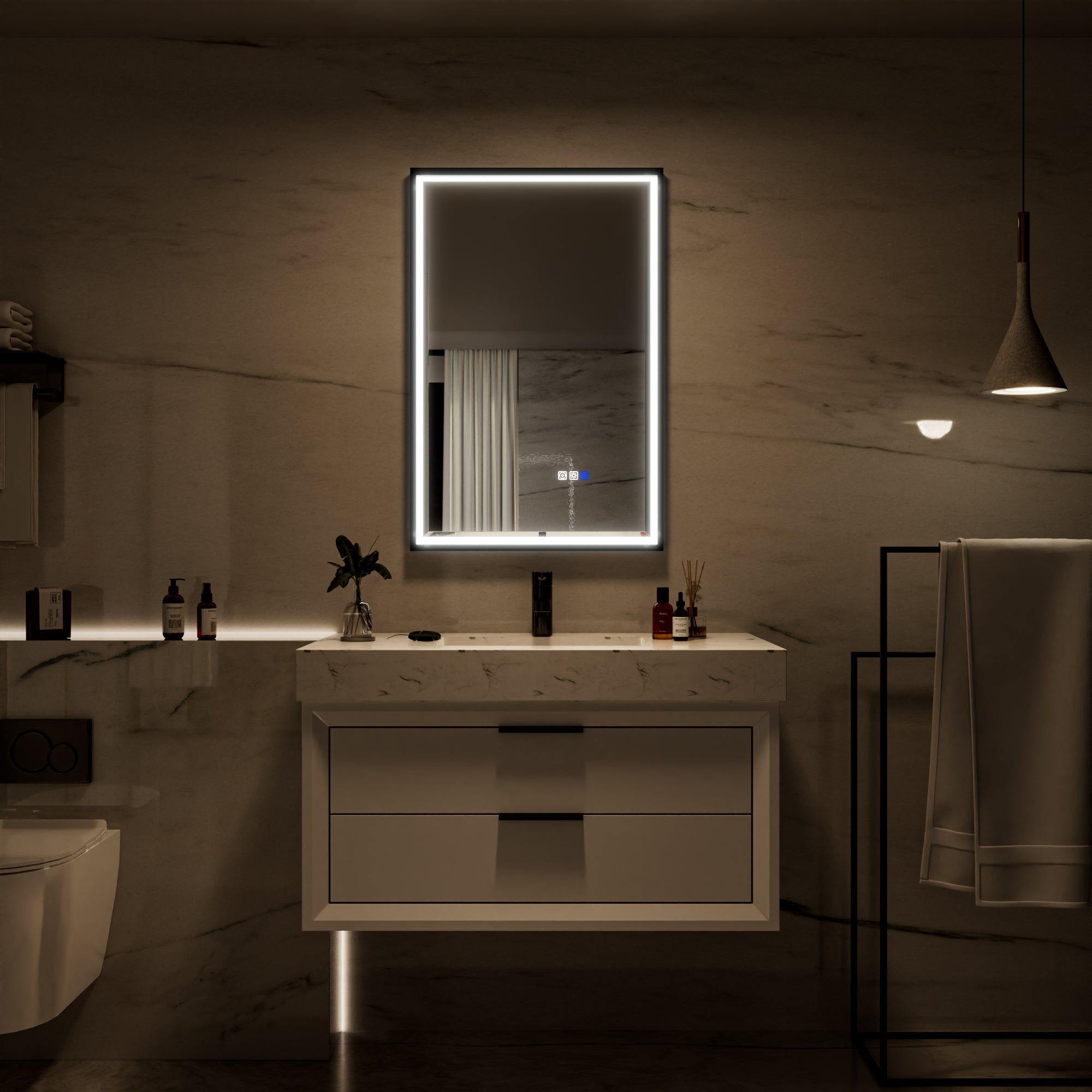 22 in. W x 34 in. Aluminum Framed LED Bathroom Mirror - Anti-Fog, Dimmable, Smart Memory, Matte Black