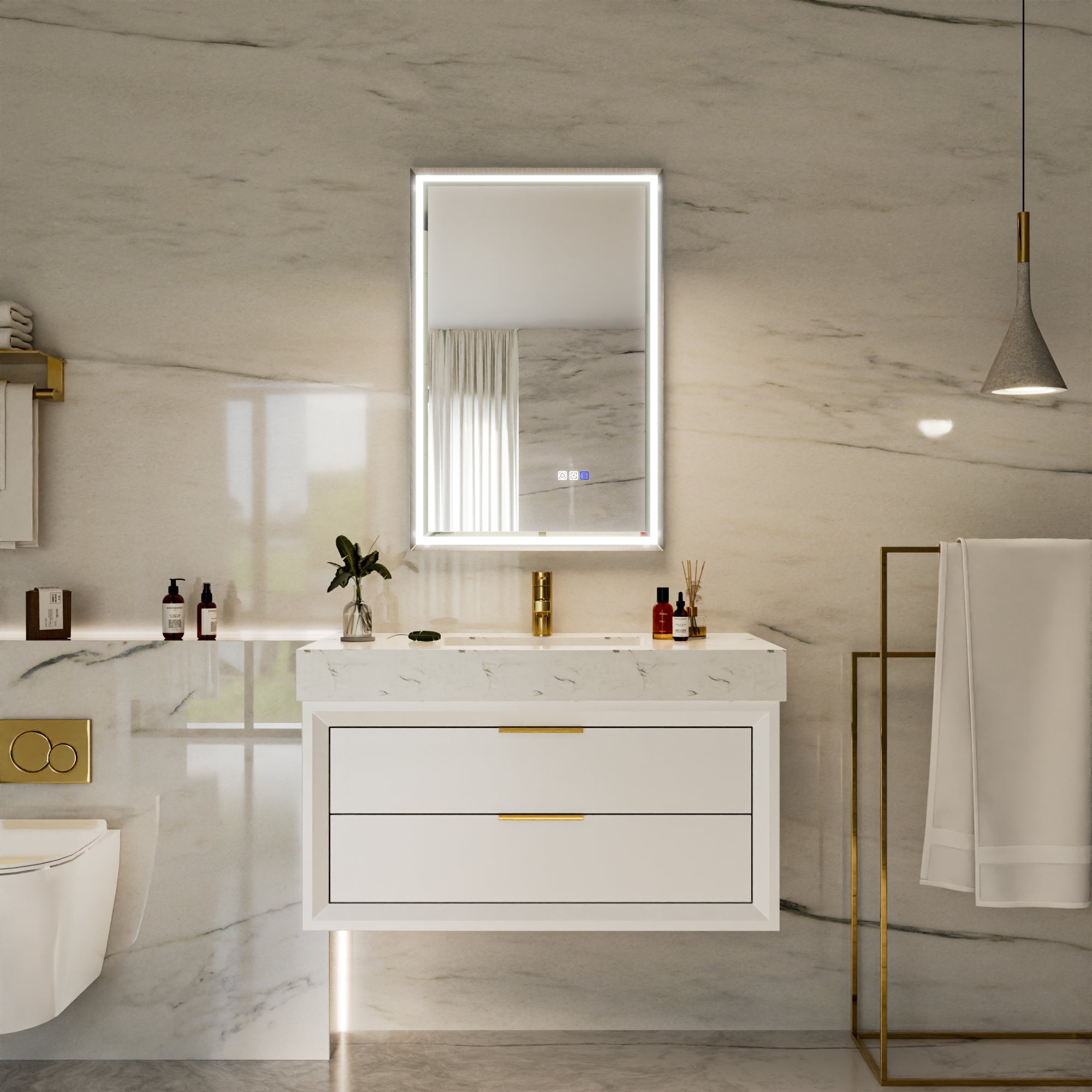 22 in. W x 34 in. Aluminum Framed LED Bathroom Mirror - Anti-Fog, Dimmable, Smart Memory, Brushed Nickel