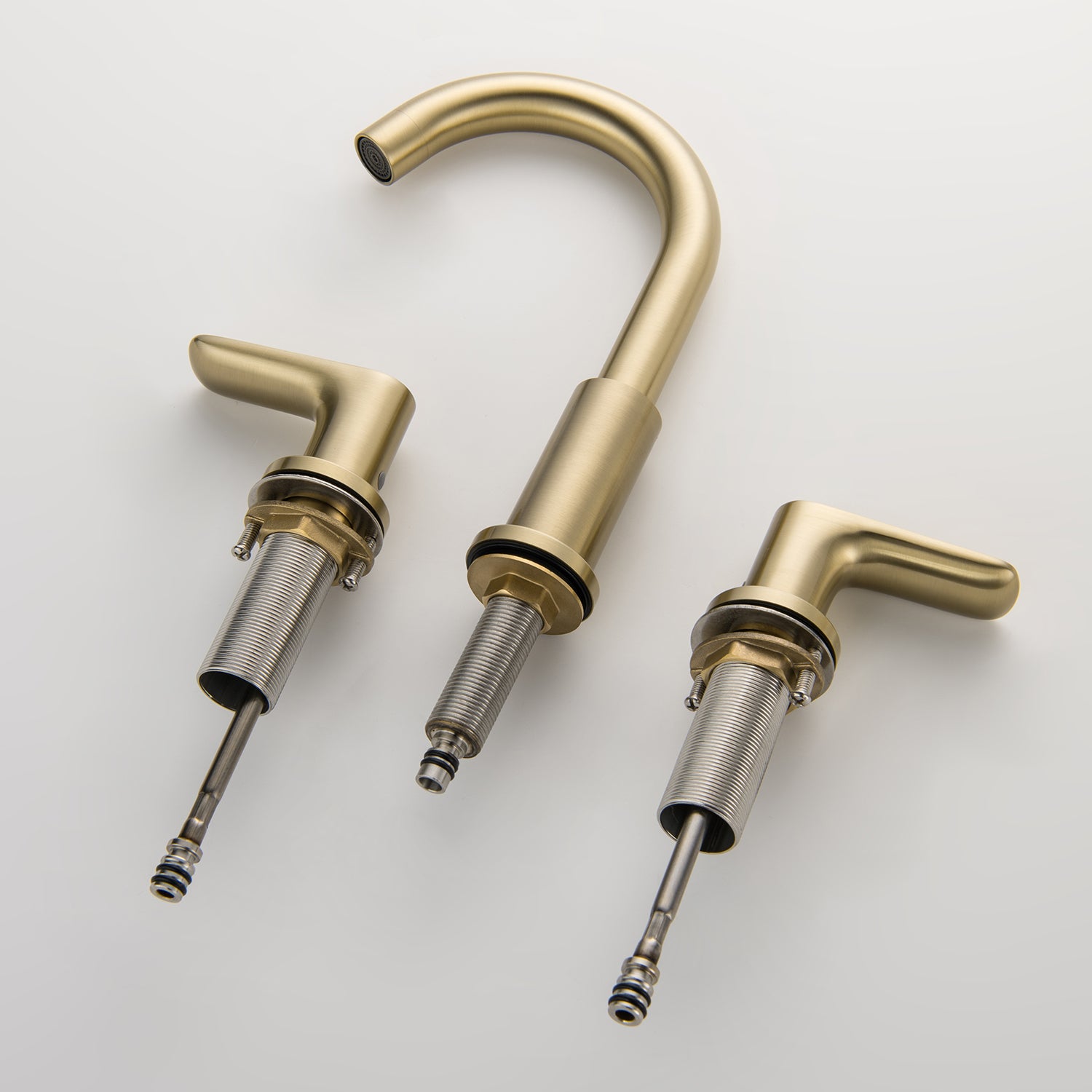 304 Stainless Steel Bathroom Sink Faucet 3 Hole Widespread With Valve