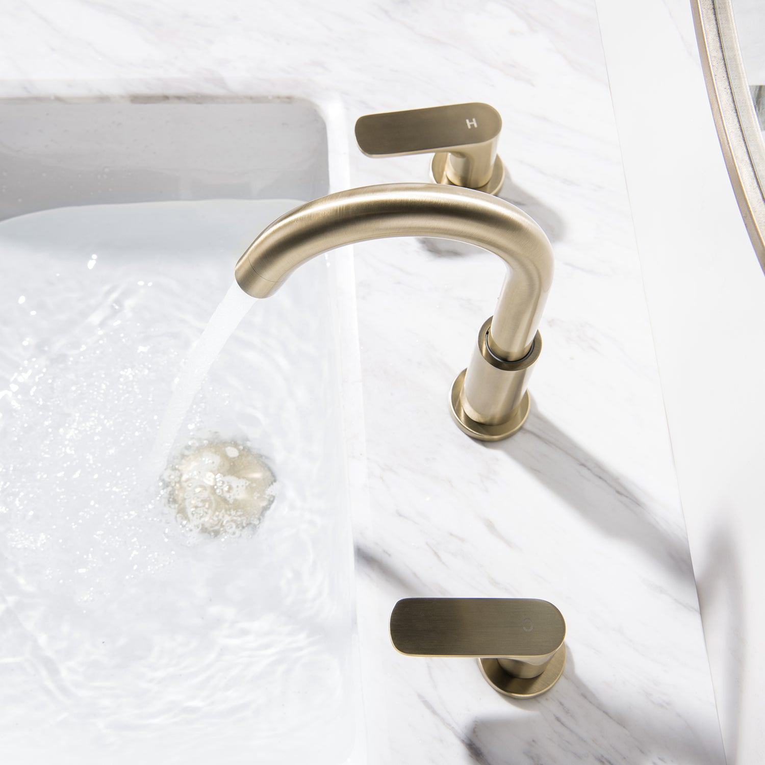 304 Stainless Steel Bathroom Sink Faucet 3 Hole Widespread With Valve