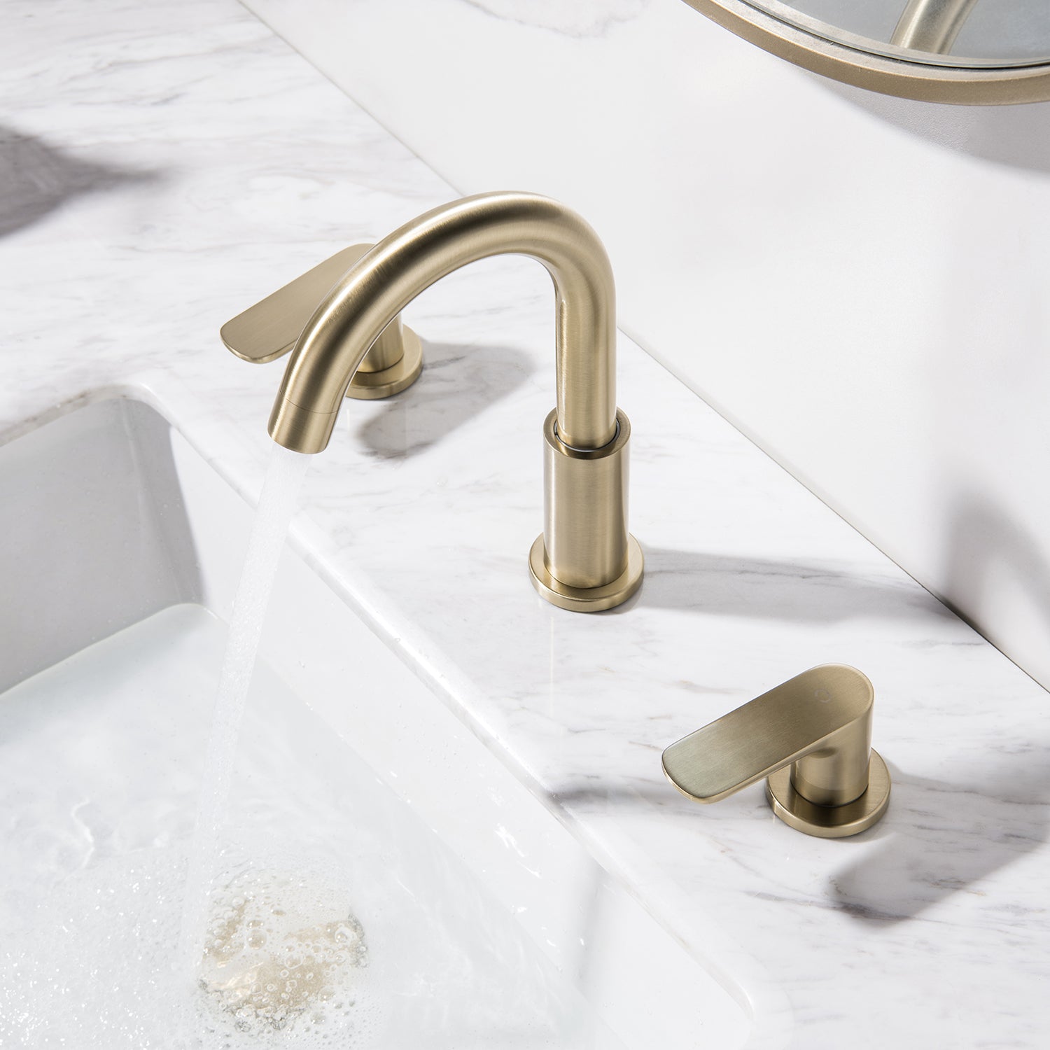 304 Stainless Steel Bathroom Sink Faucet 3 Hole Widespread With Valve