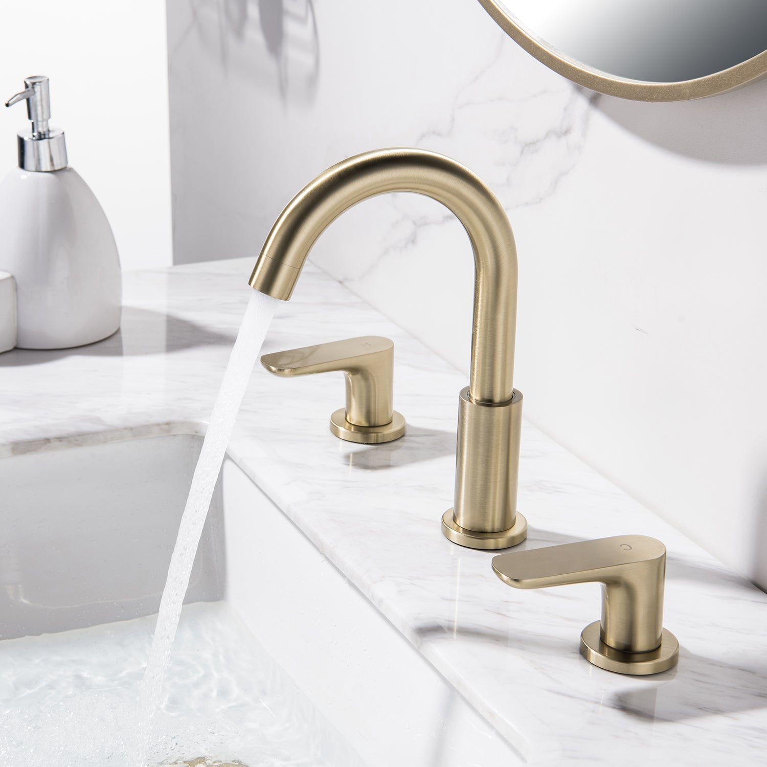 304 Stainless Steel Bathroom Sink Faucet 3 Hole Widespread With Valve