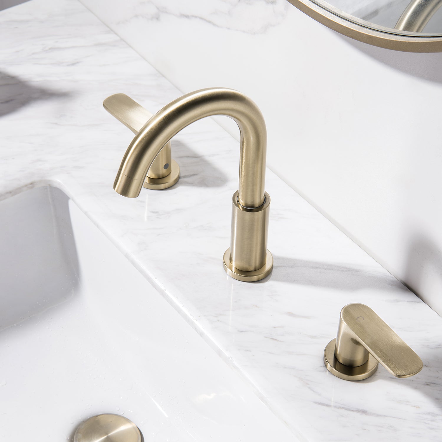 304 Stainless Steel Bathroom Sink Faucet 3 Hole Widespread With Valve
