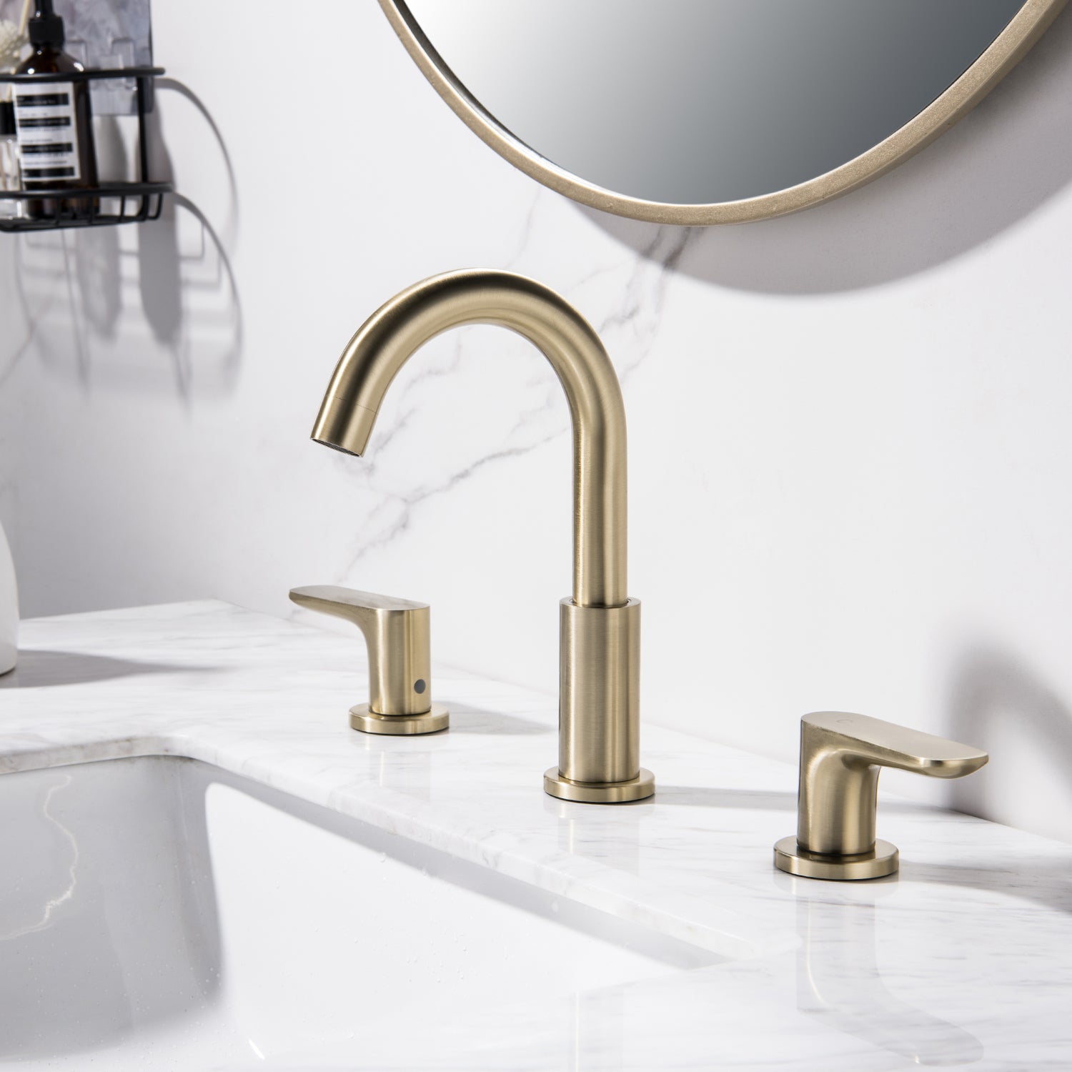 304 Stainless Steel Bathroom Sink Faucet 3 Hole Widespread With Valve