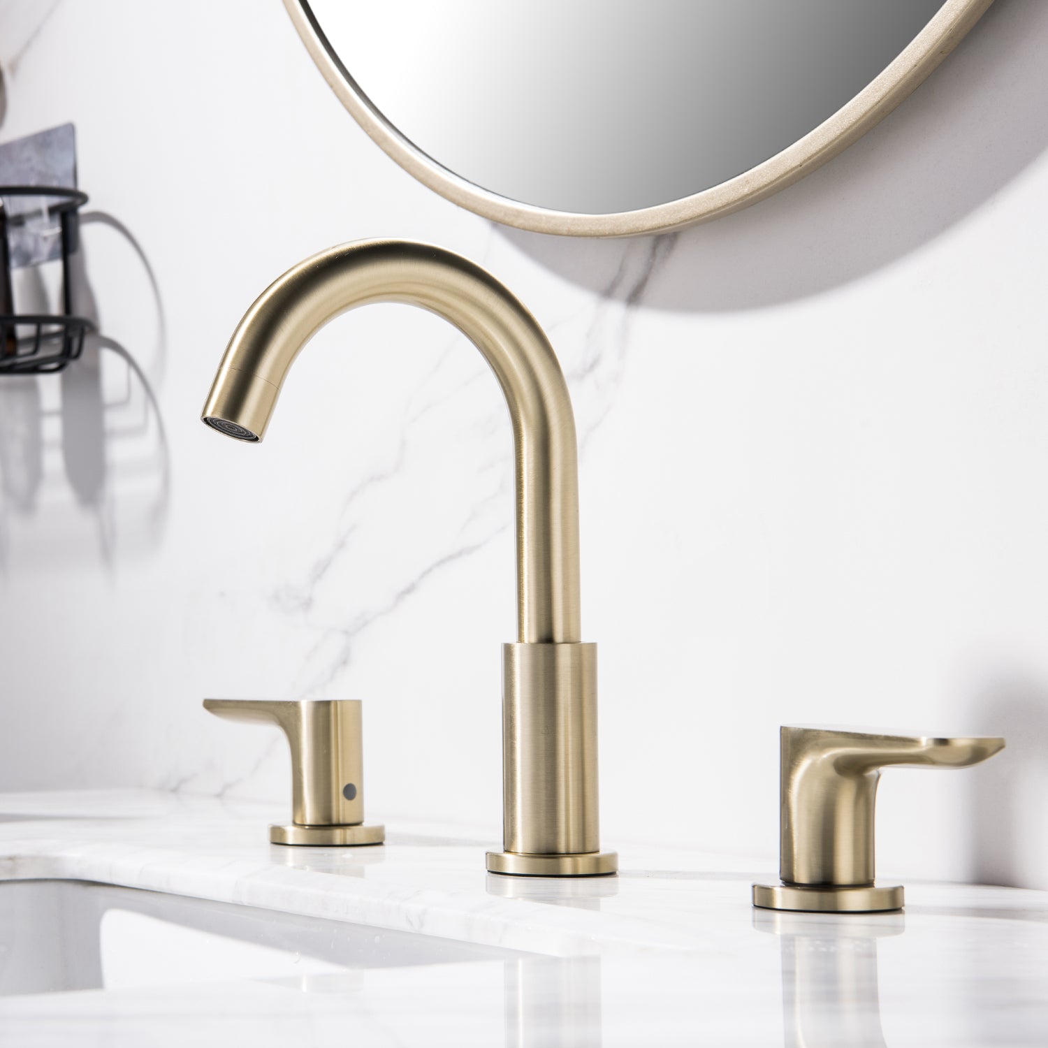 304 Stainless Steel Bathroom Sink Faucet 3 Hole Widespread With Valve