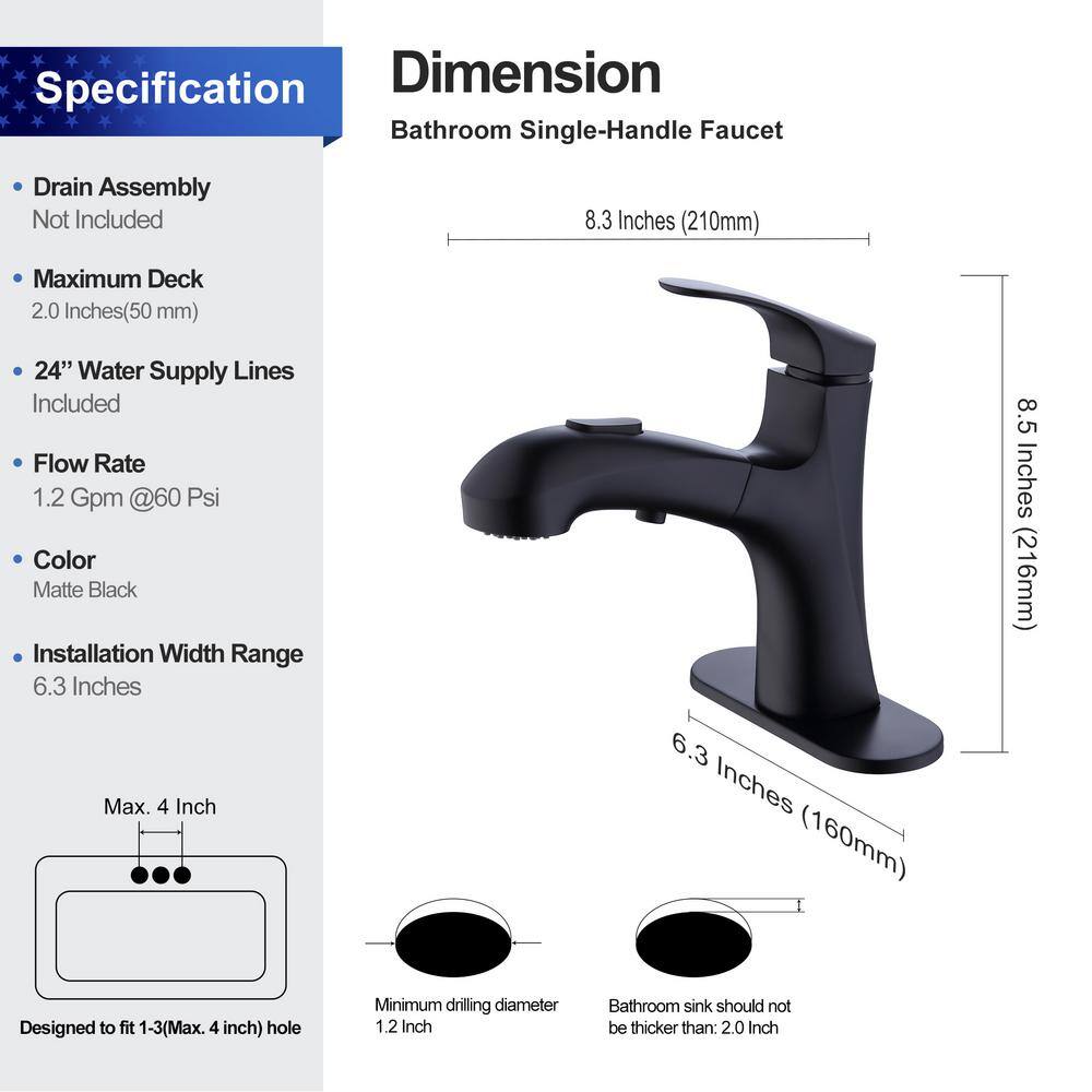 Single-Handle Single-Hole Pull Out Sprayer Bahtroom Faucet with Deckplate and Supply Lines included