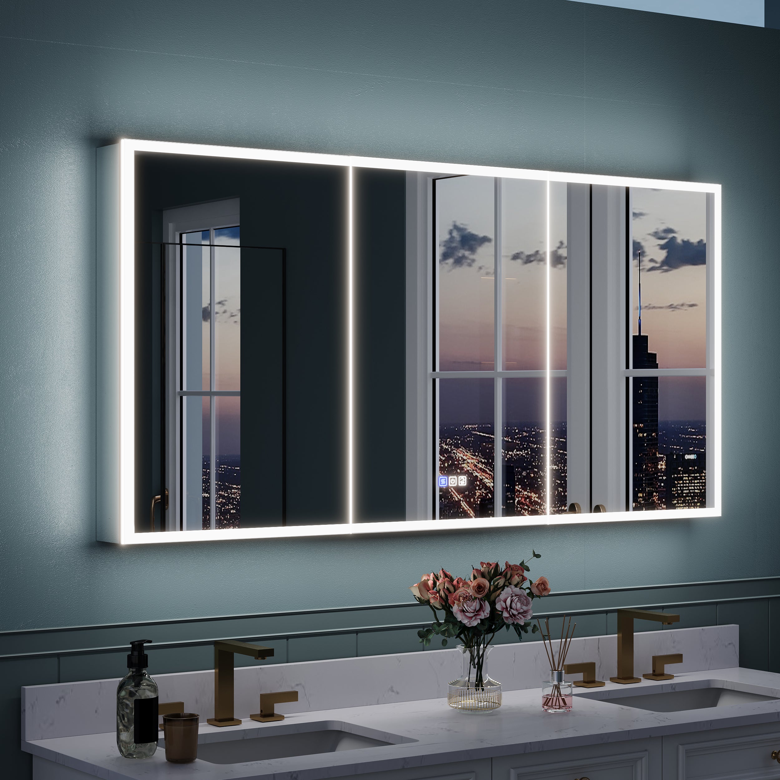 60 in. x 30 in. Rectangular Recessed/Surface Mount Medicine Cabinet with Mirror and LED Light