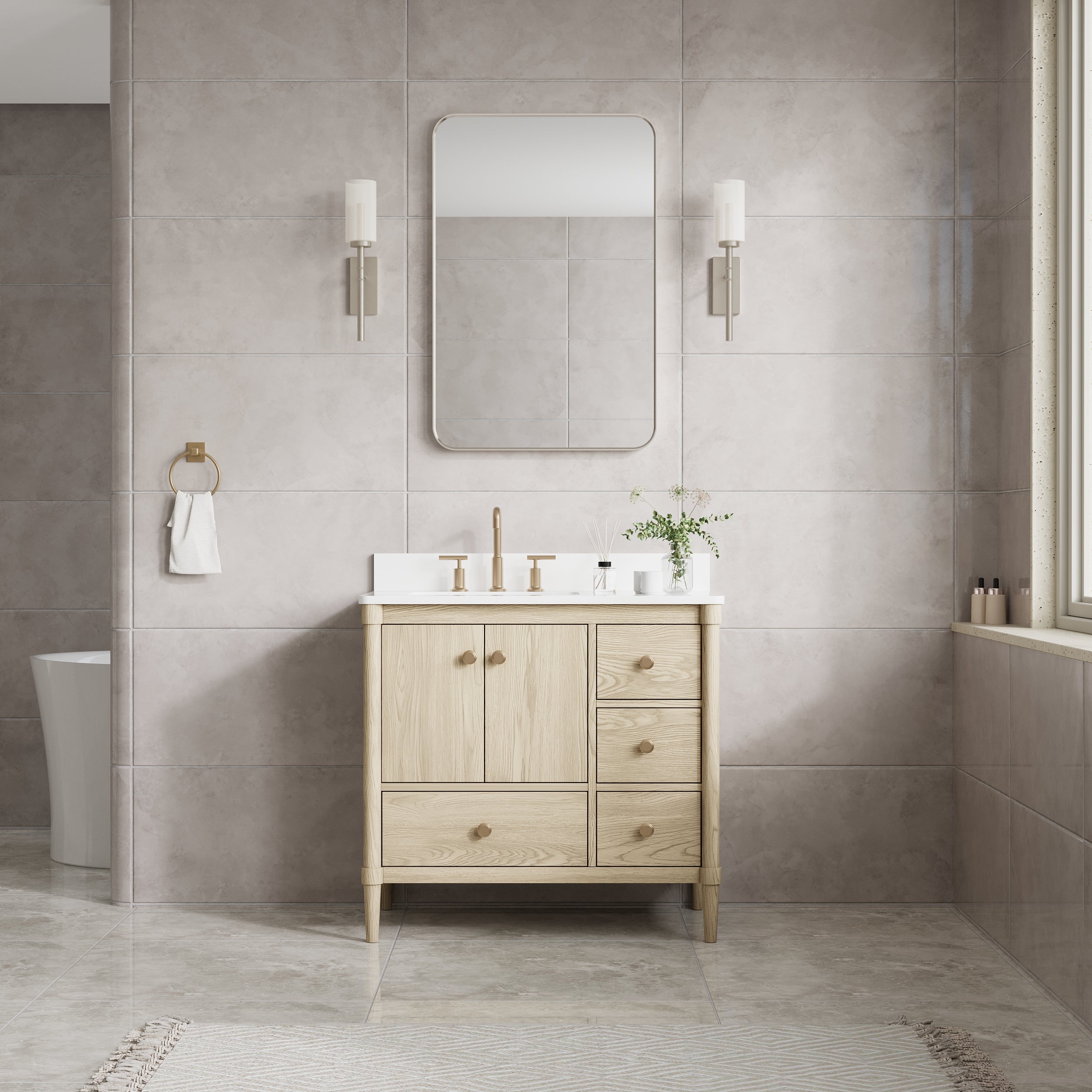 24-in W x 36-in H Brushed Nickel Rectangular Framed Bathroom Vanity Mirror