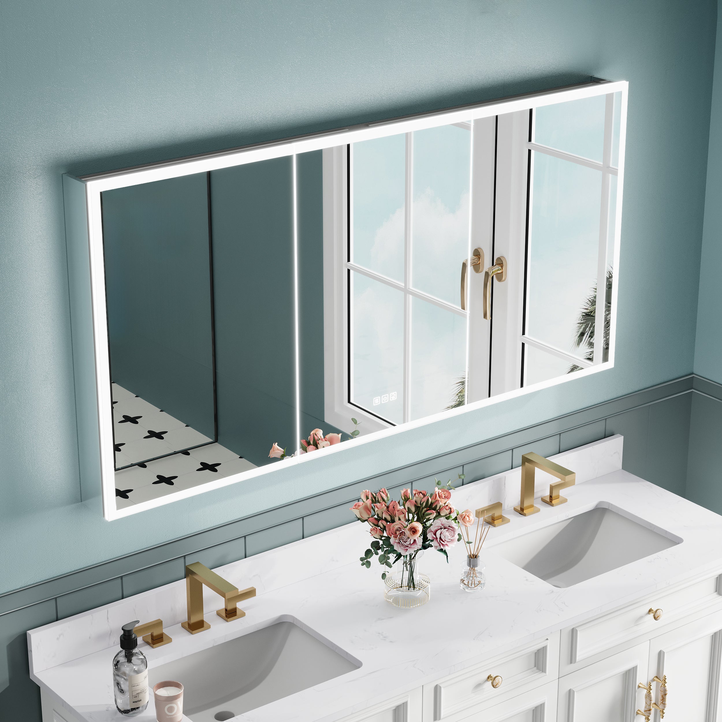60 in. x 30 in. Rectangular Recessed/Surface Mount Medicine Cabinet with Mirror and LED Light