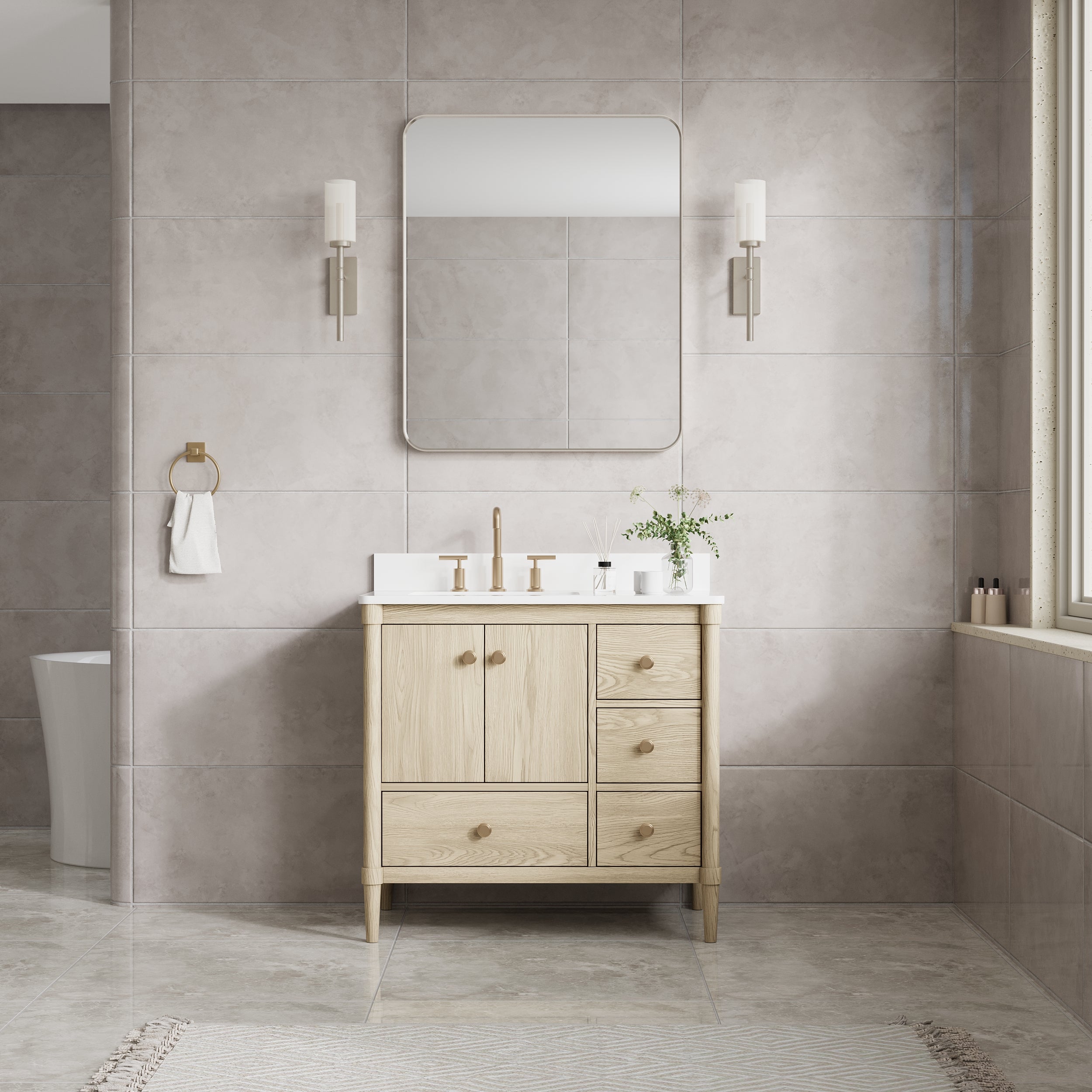 30-in W x 36-in H Brushed Nickel Rectangular Framed Bathroom Vanity Mirror