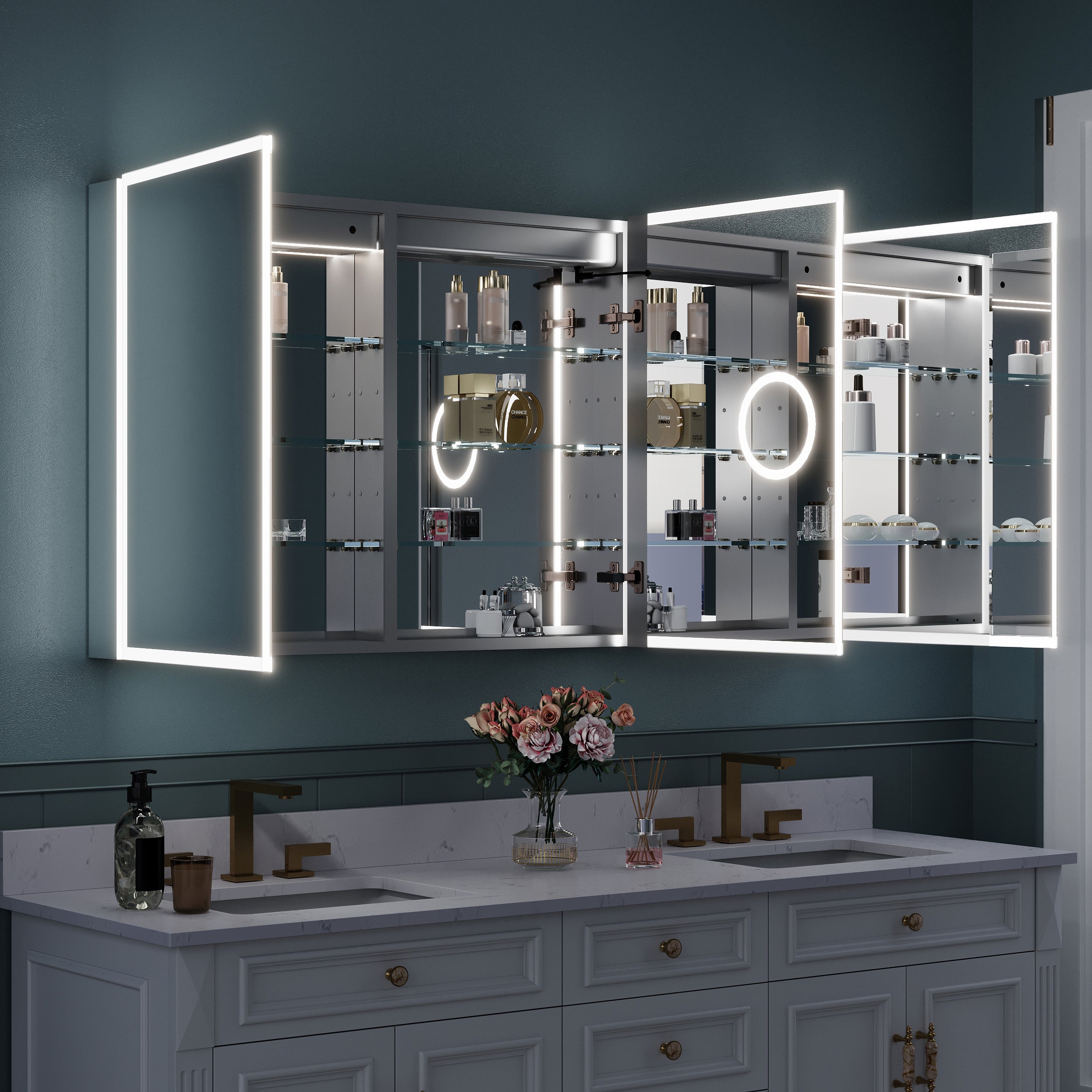 60 in. x 30 in. Rectangular Recessed/Surface Mount Medicine Cabinet with Mirror and LED Light