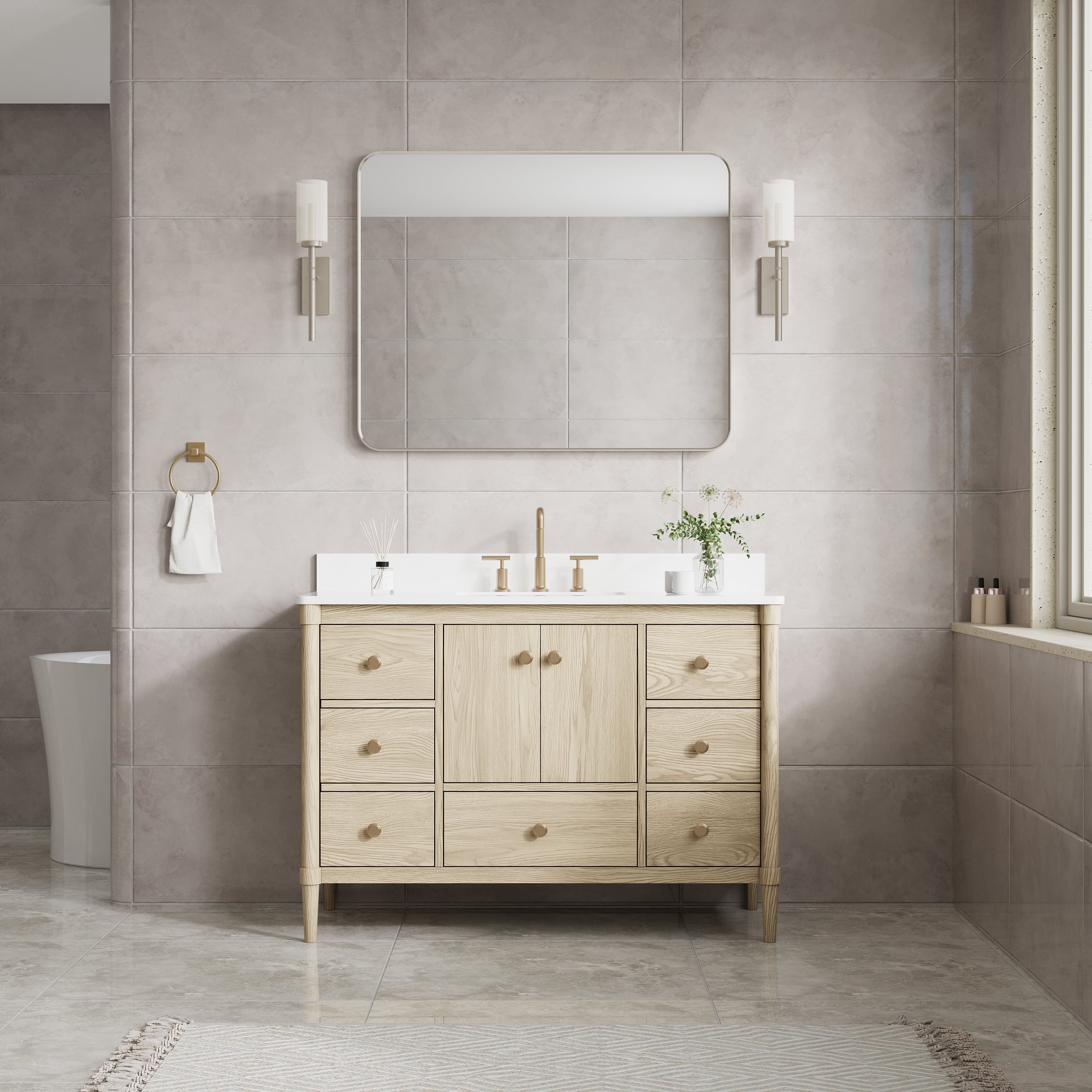 40-in W x 32-in H Brushed Nickel Rectangular Framed Bathroom Vanity Mirror