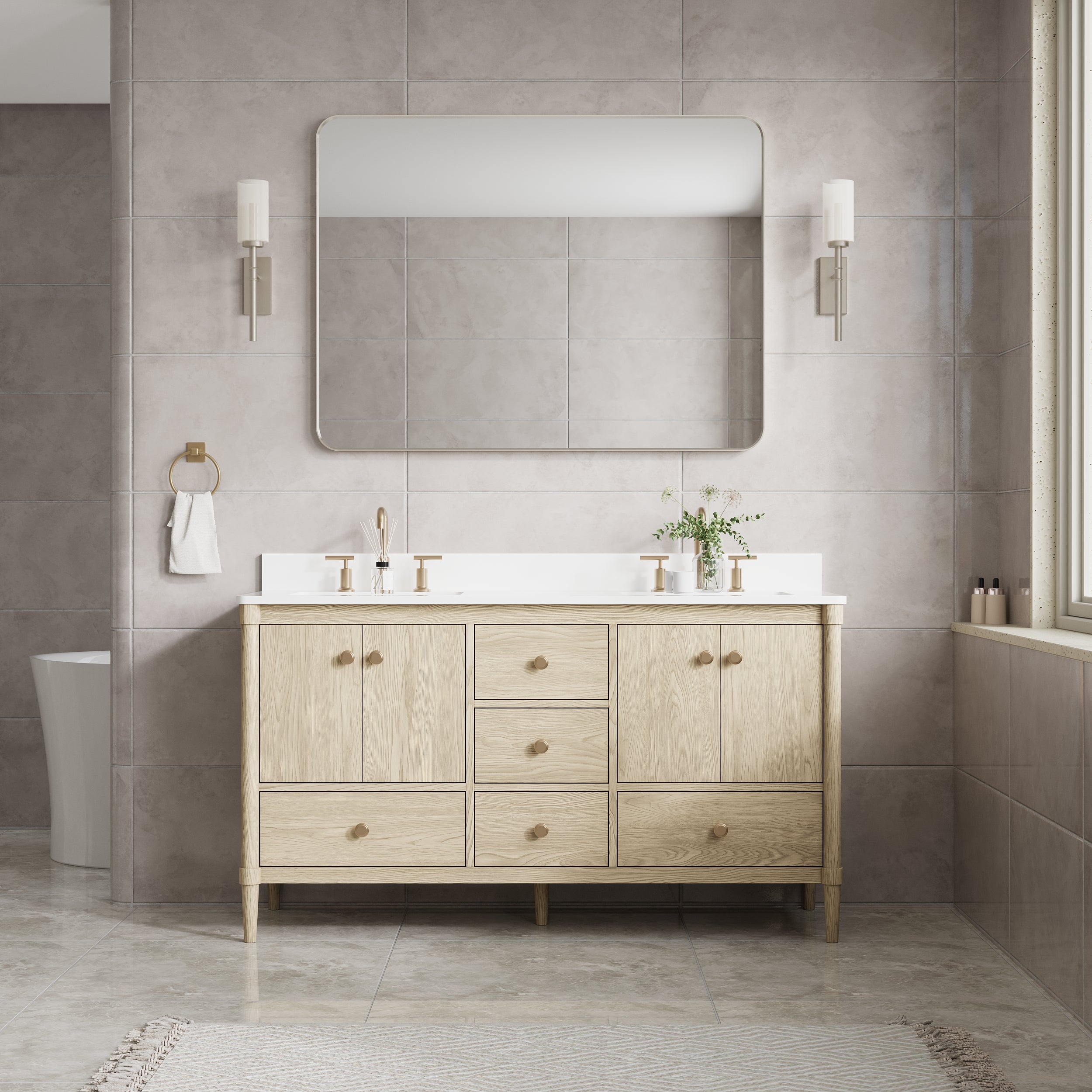 48-in W x 36-in H Brushed Nickel Rectangular Framed Bathroom Vanity Mirror