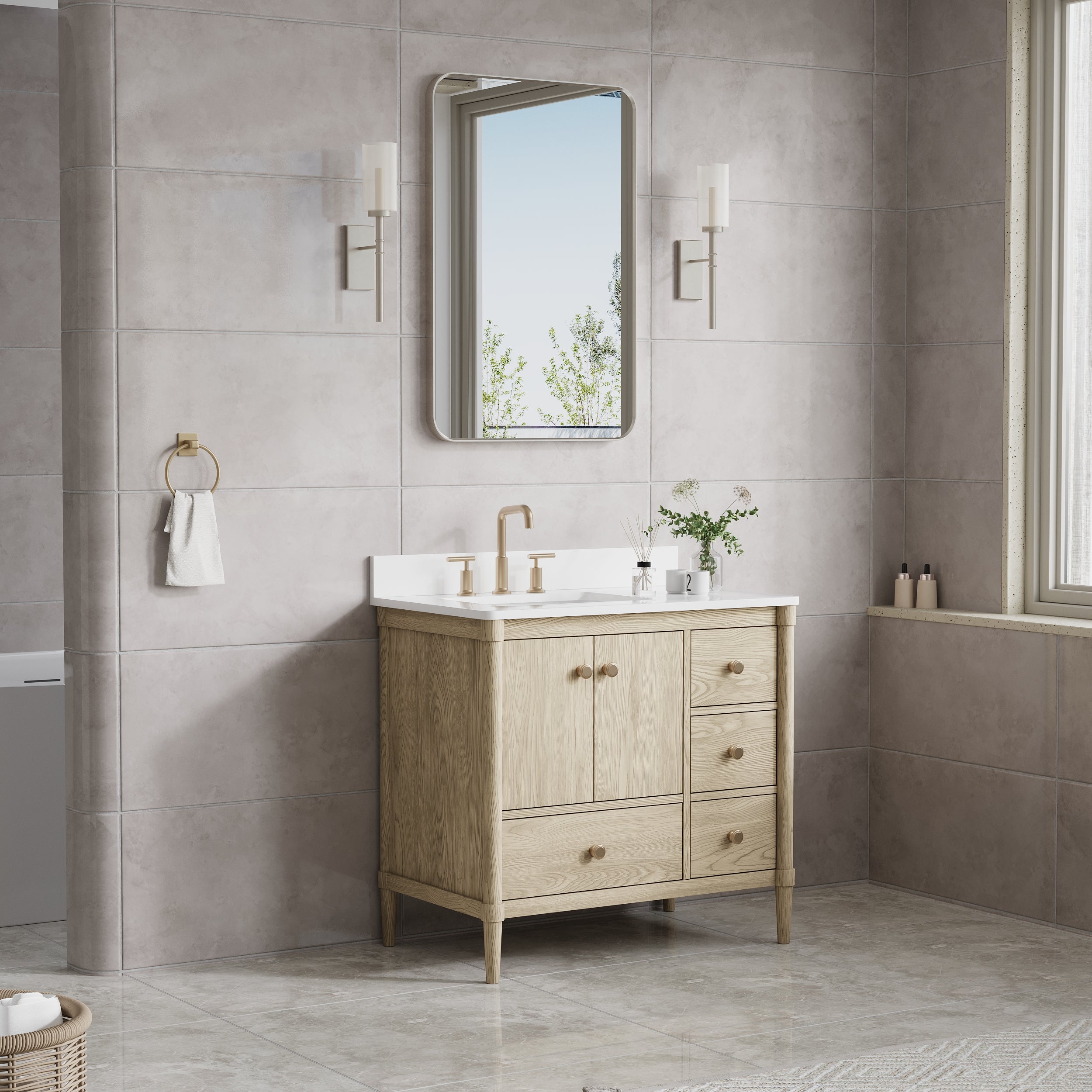 24-in W x 36-in H Brushed Nickel Rectangular Framed Bathroom Vanity Mirror