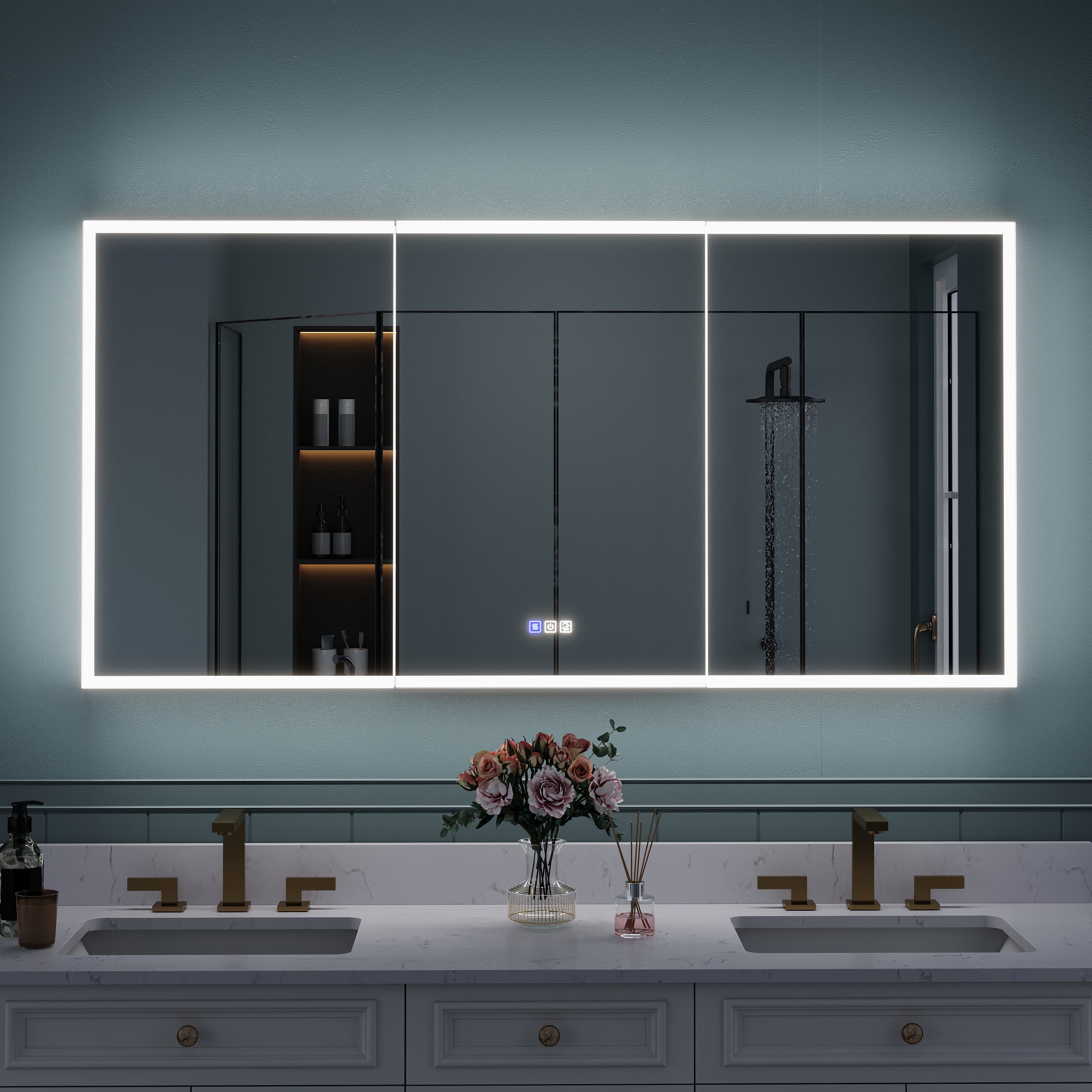 60 in. x 30 in. Rectangular Recessed/Surface Mount Medicine Cabinet with Mirror and LED Light