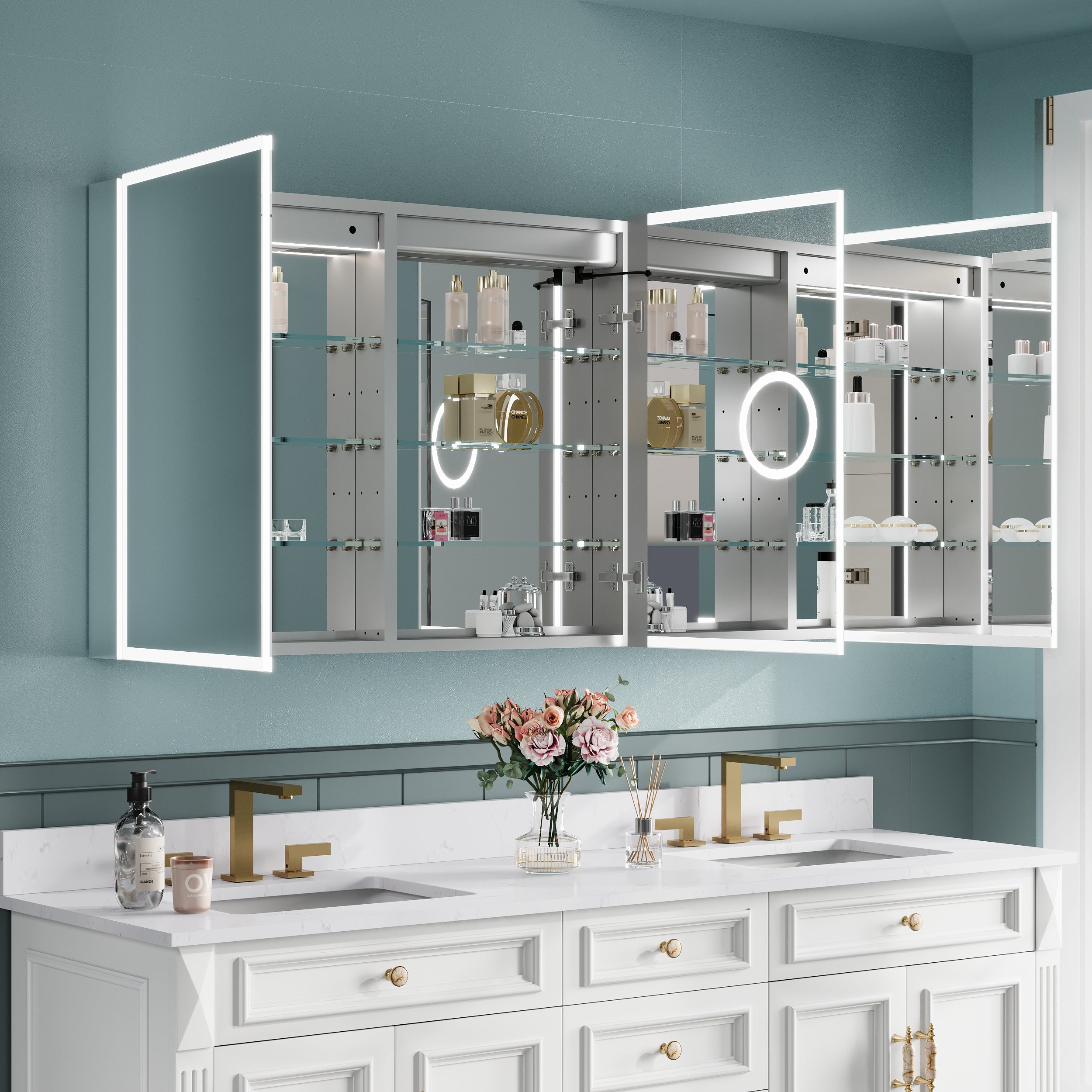 60 in. x 30 in. Rectangular Recessed/Surface Mount Medicine Cabinet with Mirror and LED Light