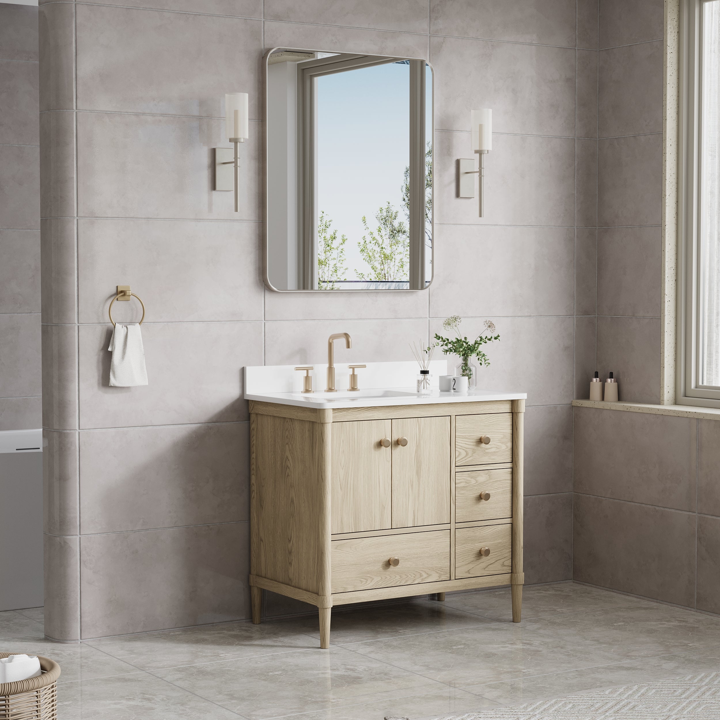 30-in W x 36-in H Brushed Nickel Rectangular Framed Bathroom Vanity Mirror