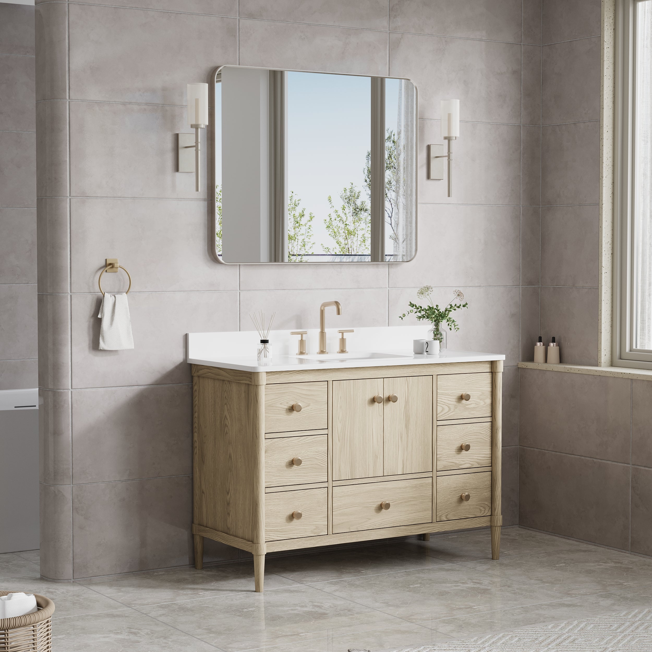 40-in W x 32-in H Brushed Nickel Rectangular Framed Bathroom Vanity Mirror