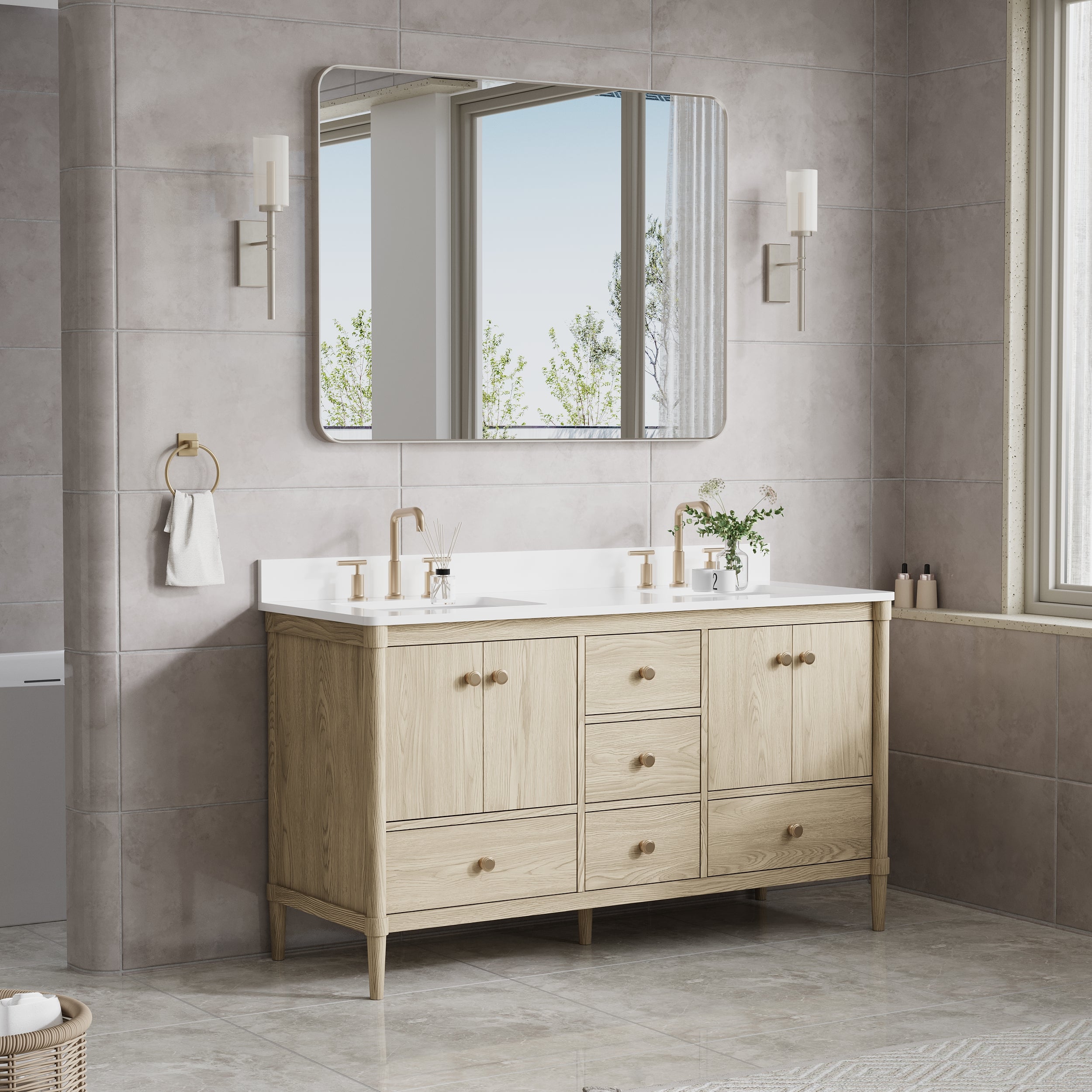 48-in W x 36-in H Brushed Nickel Rectangular Framed Bathroom Vanity Mirror