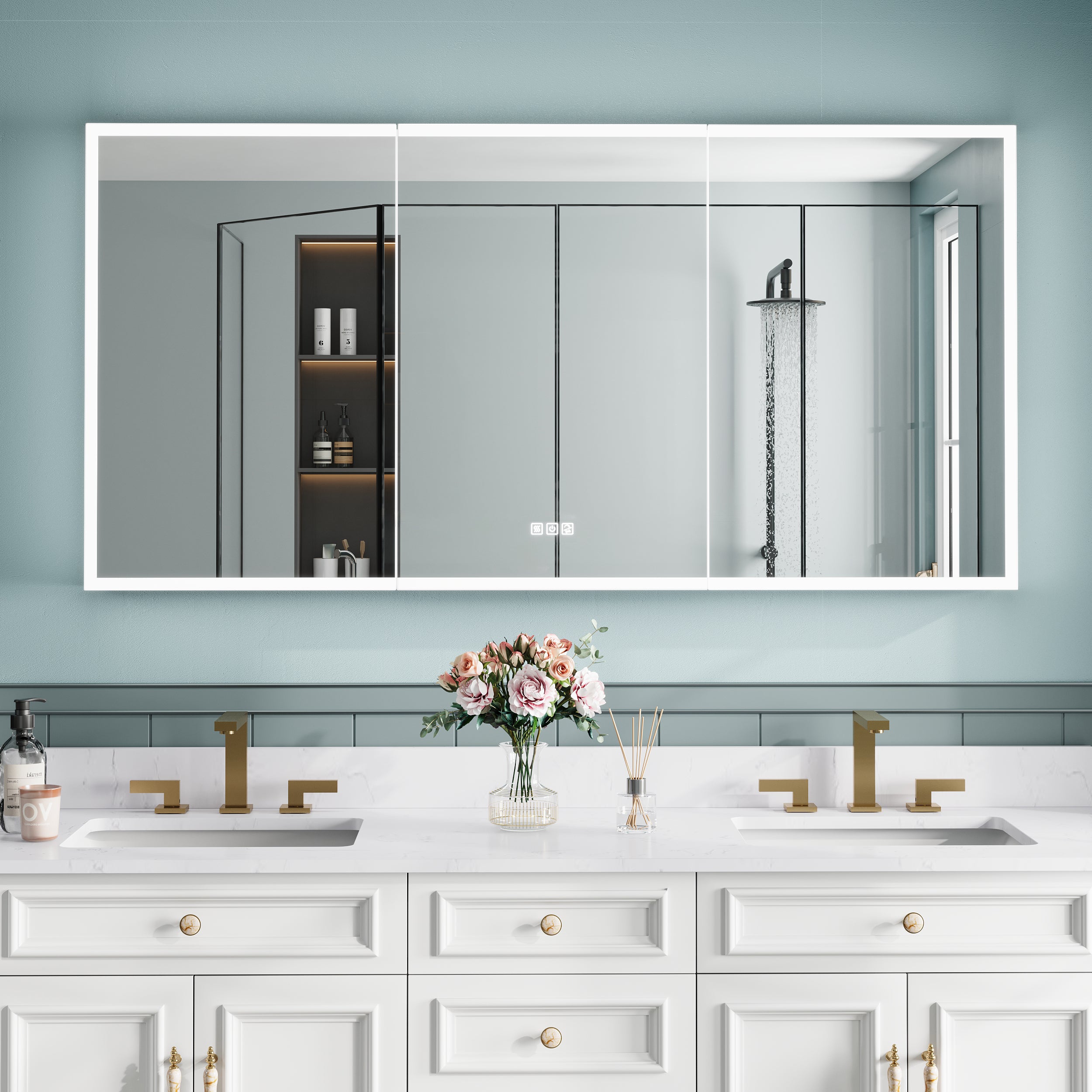 60 in. x 30 in. Rectangular Recessed/Surface Mount Medicine Cabinet with Mirror and LED Light