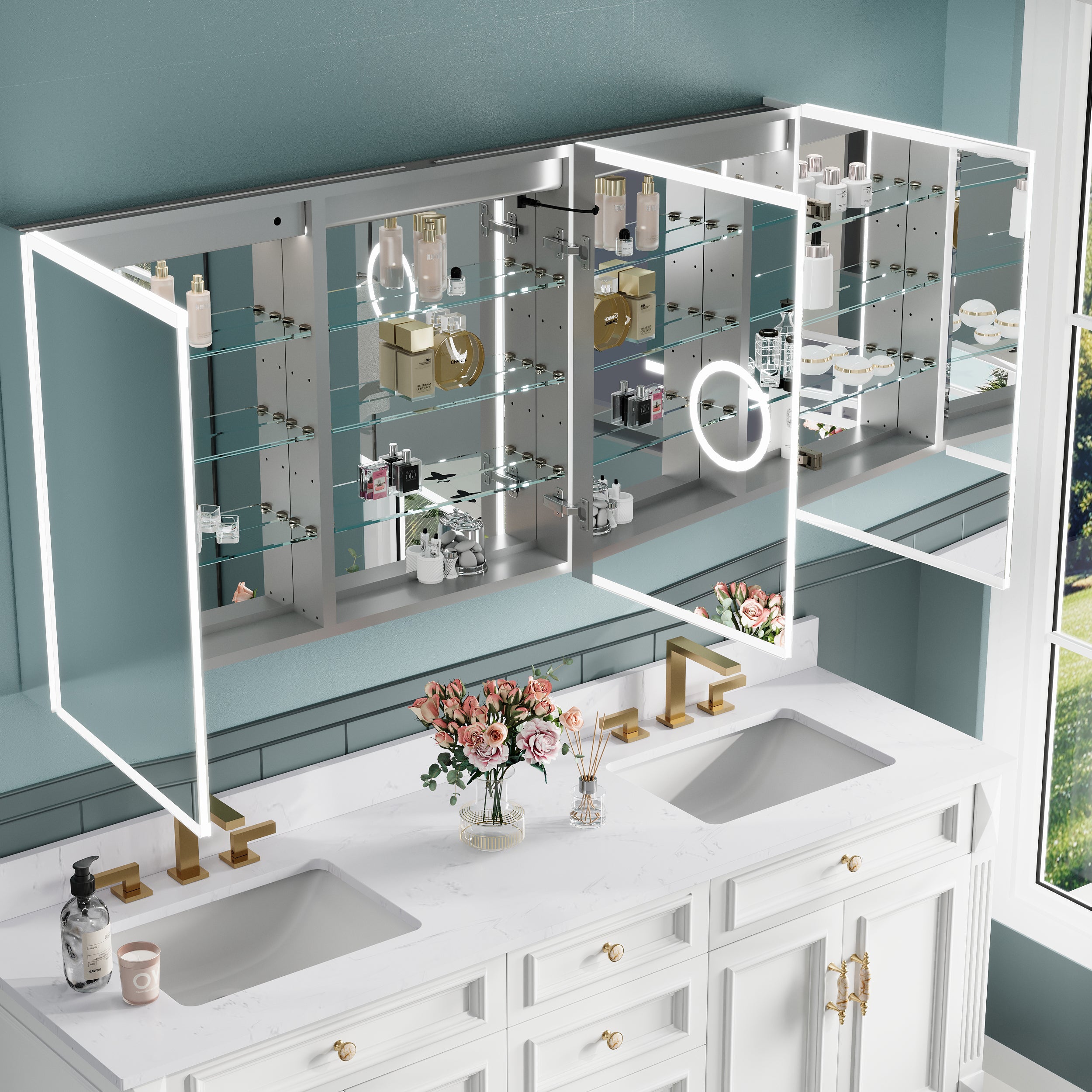 60 in. x 30 in. Rectangular Recessed/Surface Mount Medicine Cabinet with Mirror and LED Light