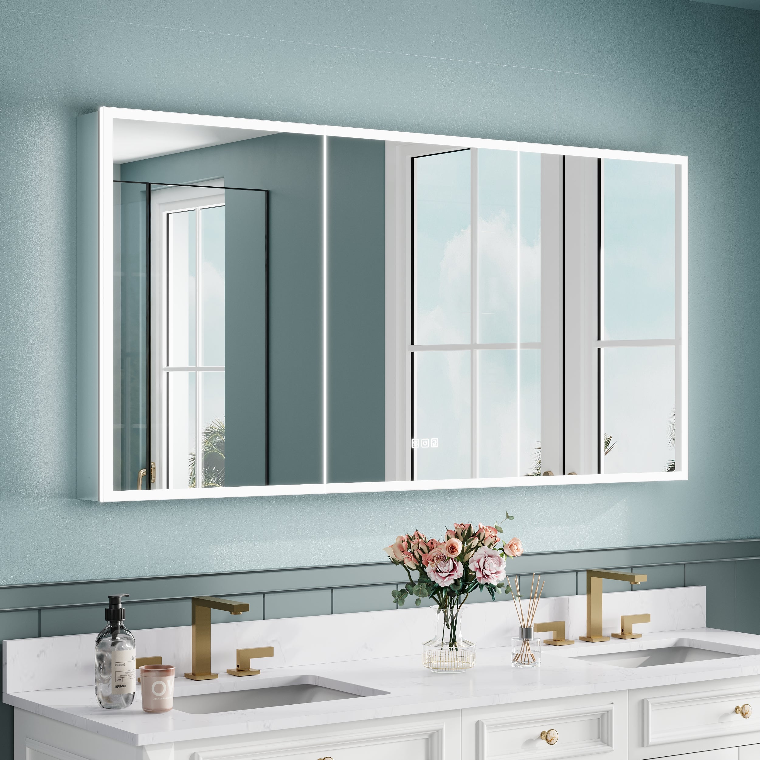 60 in. x 30 in. Rectangular Recessed/Surface Mount Medicine Cabinet with Mirror and LED Light