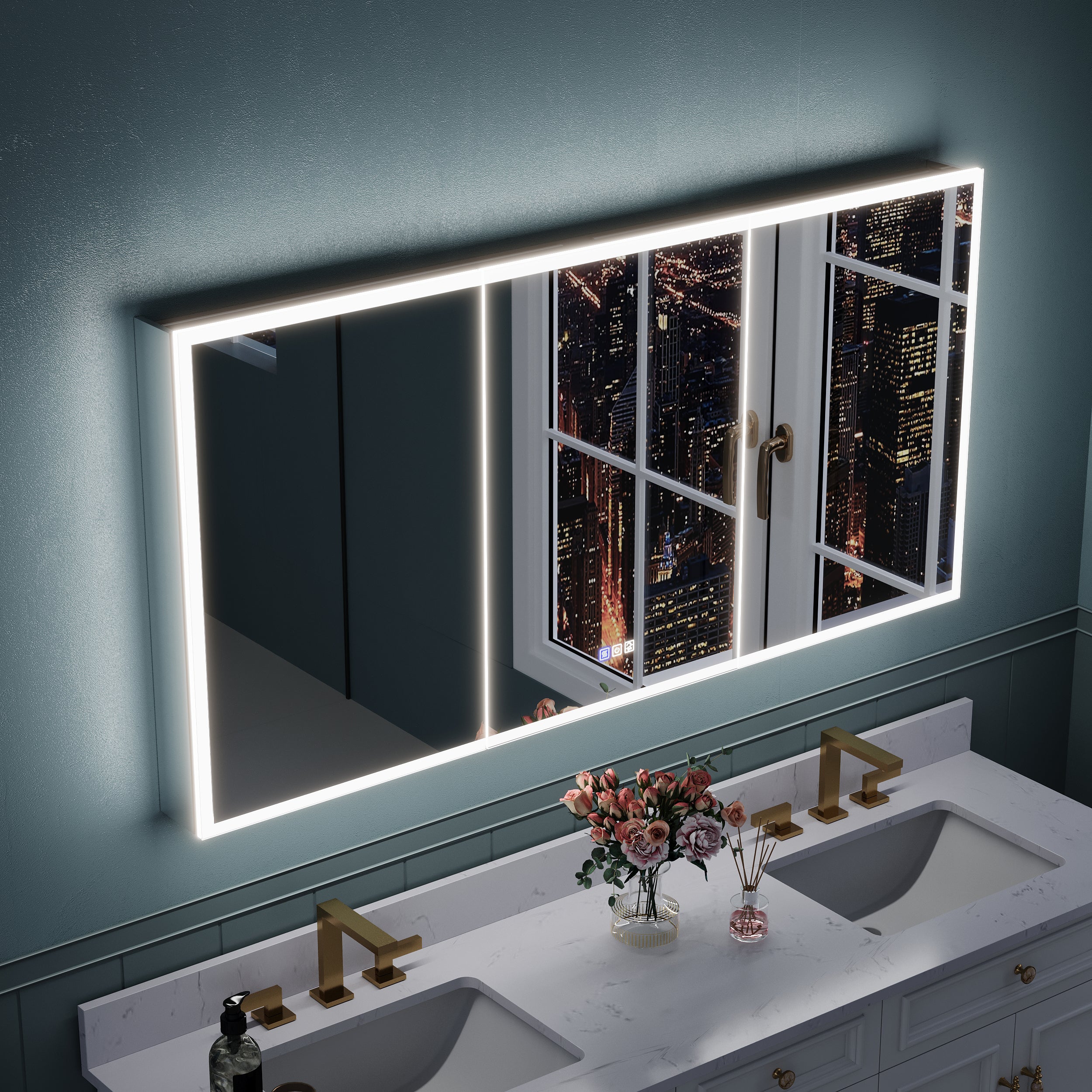 60 in. x 30 in. Rectangular Recessed/Surface Mount Medicine Cabinet with Mirror and LED Light