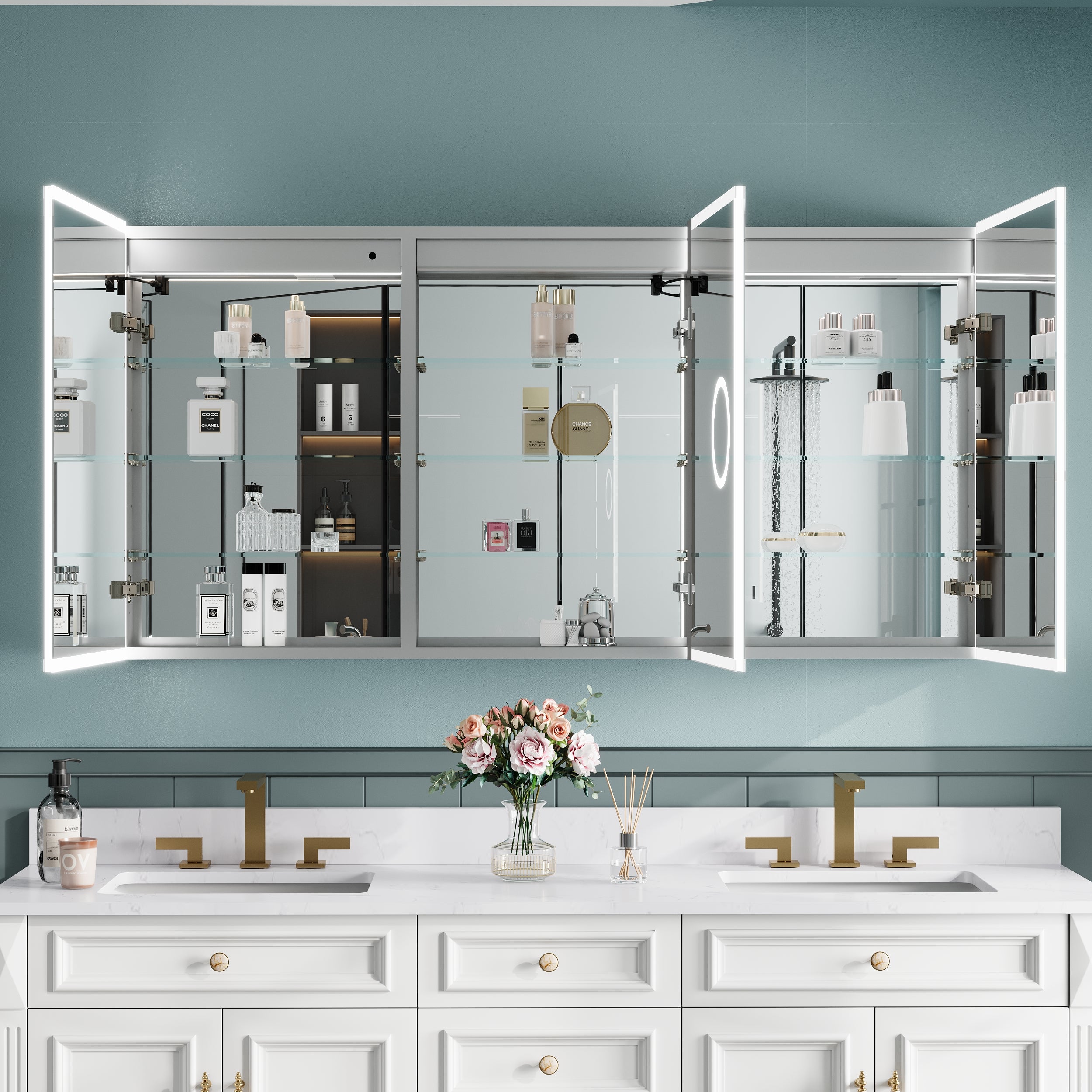 60 in. x 30 in. Rectangular Recessed/Surface Mount Medicine Cabinet with Mirror and LED Light