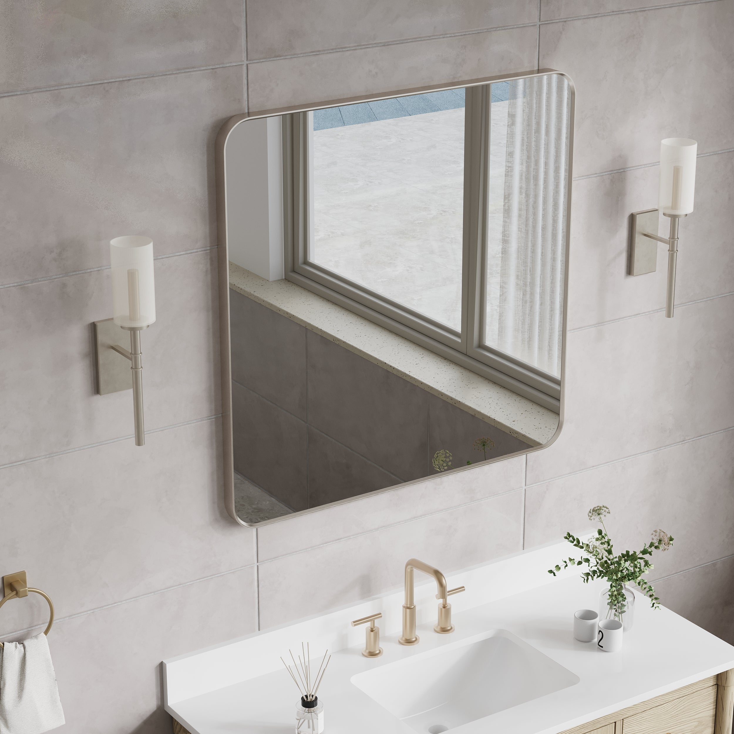 36-in W x 36-in H Brushed Nickel Rectangular Framed Bathroom Vanity Mirror