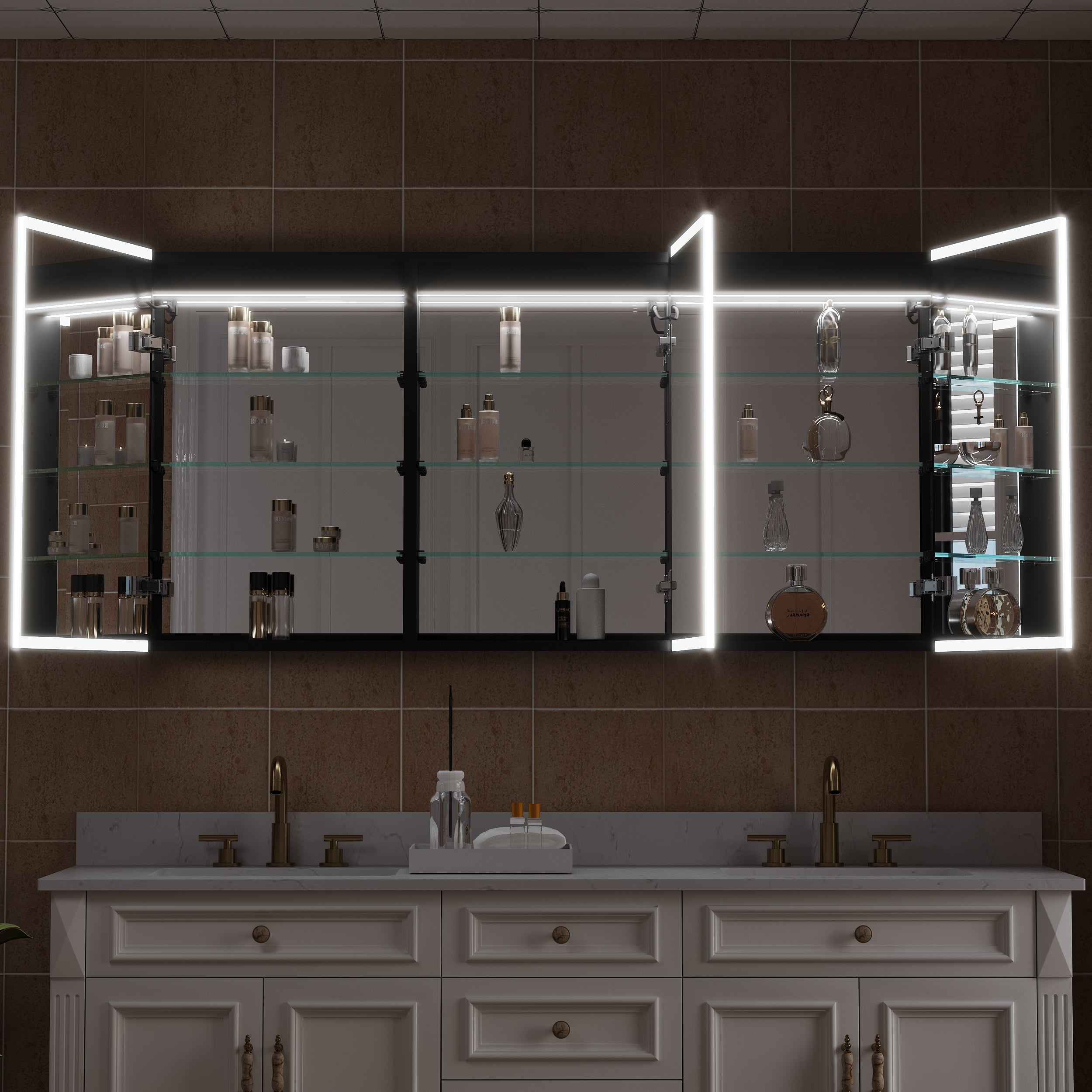 60" Navy Blue Solid Wood Bathroom Vanity & 60" LED Mirror Medicine Cabinet Combo