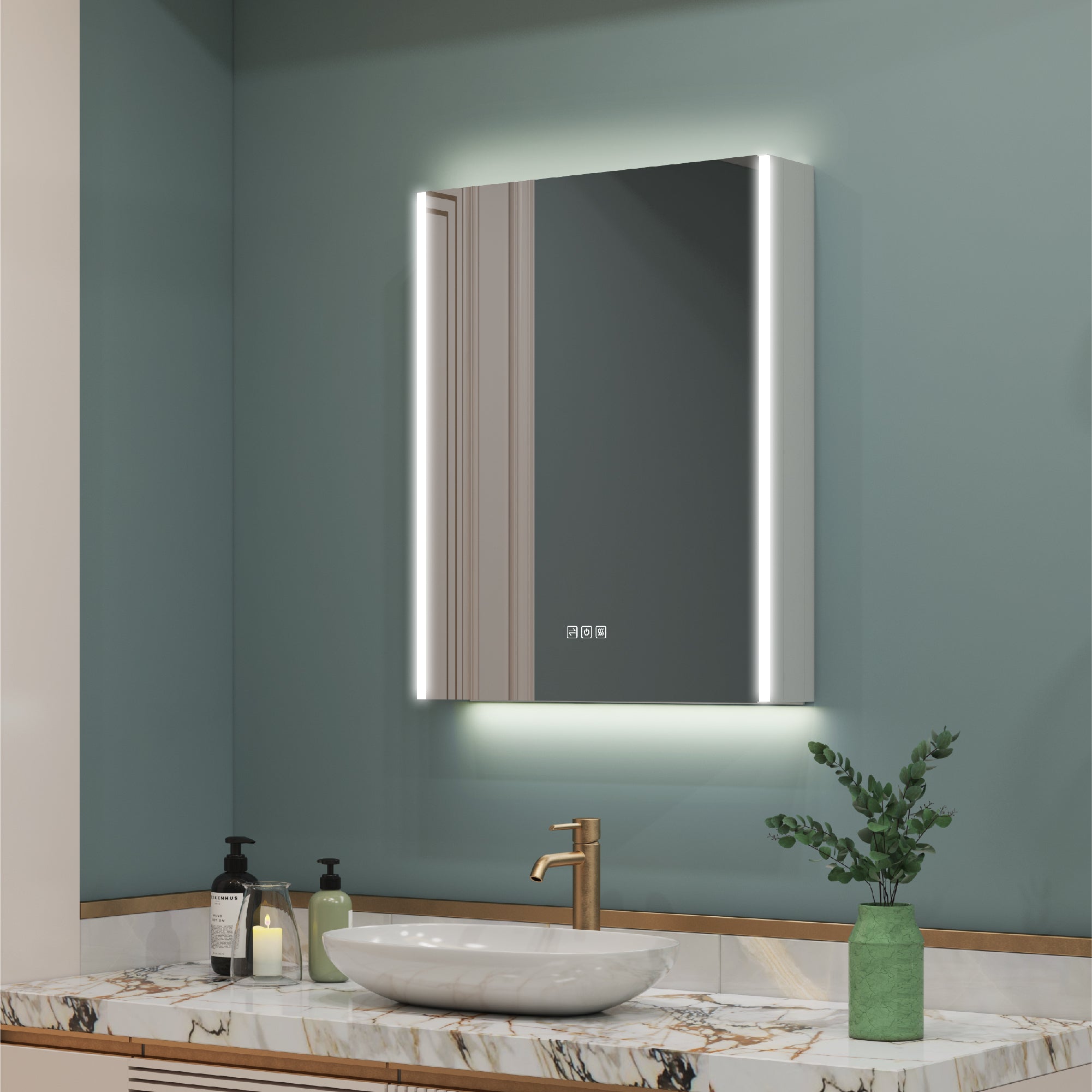 24 in. x 30 in. Lighted LED Fog Free Surface Mount Silver Mirrored Soft Close Left Medicine Cabinet