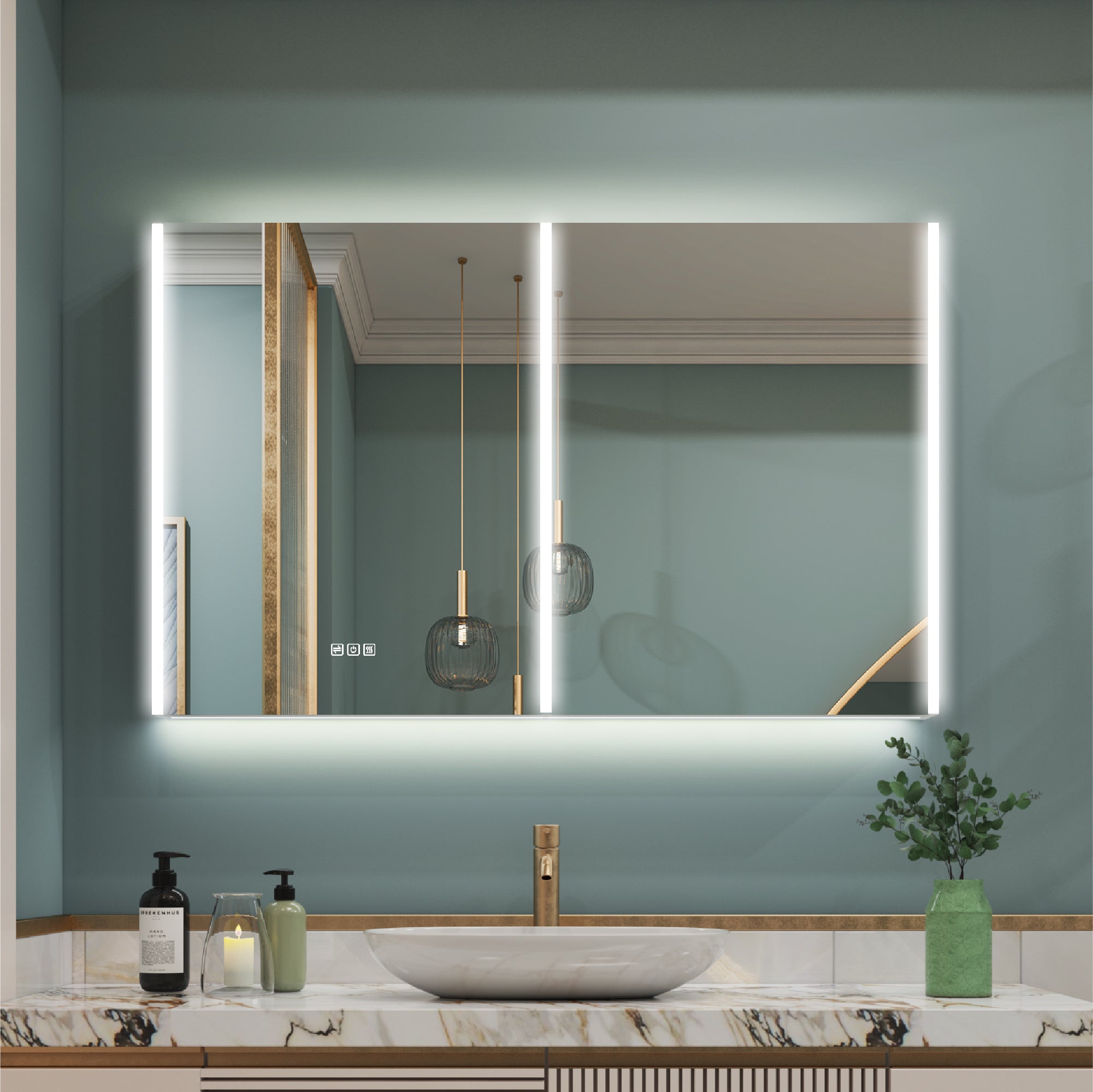 48 in. x 30 in. Lighted LED Fog Free Surface Mount Silver Mirrored Soft Close Medicine Cabinet