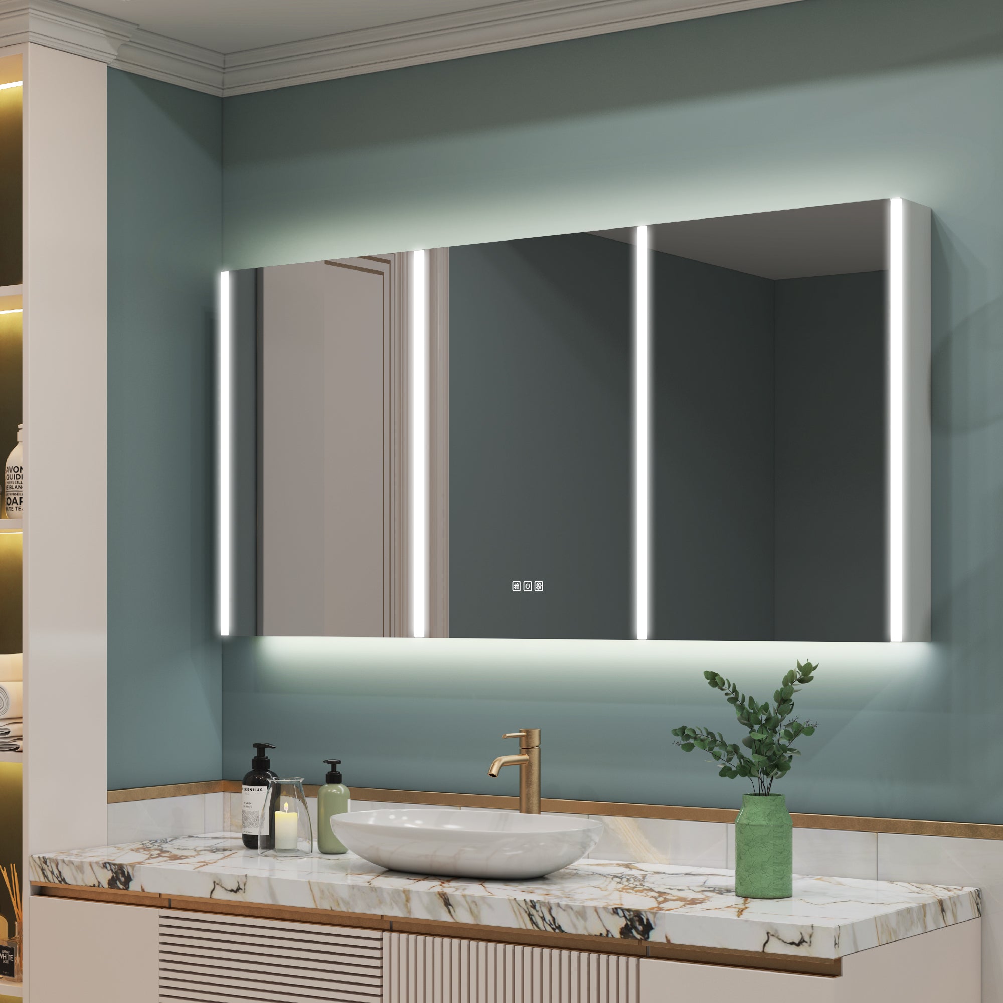 60 in. x 30 in. Lighted LED Fog Free Surface Mount Silver Mirrored Soft Close Medicine Cabinet