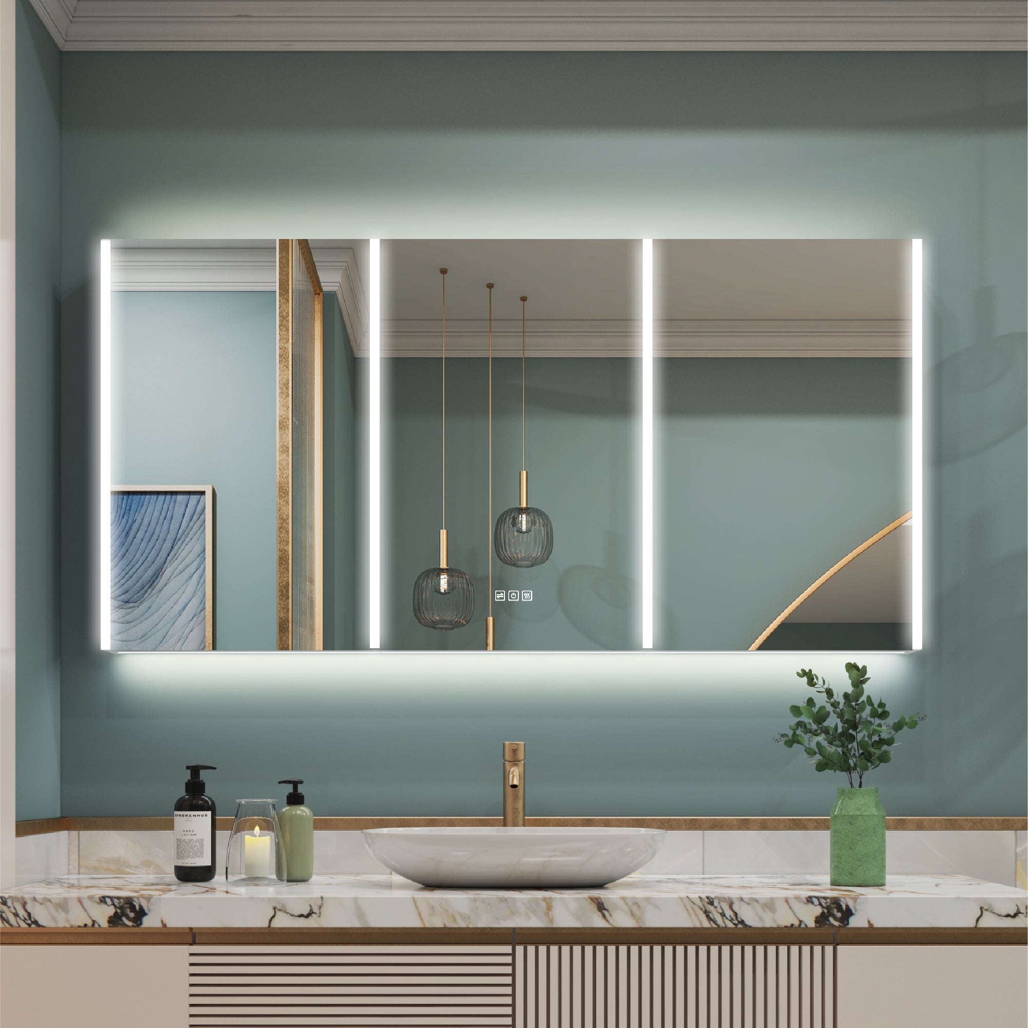 60 in. x 30 in. Lighted LED Fog Free Surface Mount Silver Mirrored Soft Close Medicine Cabinet