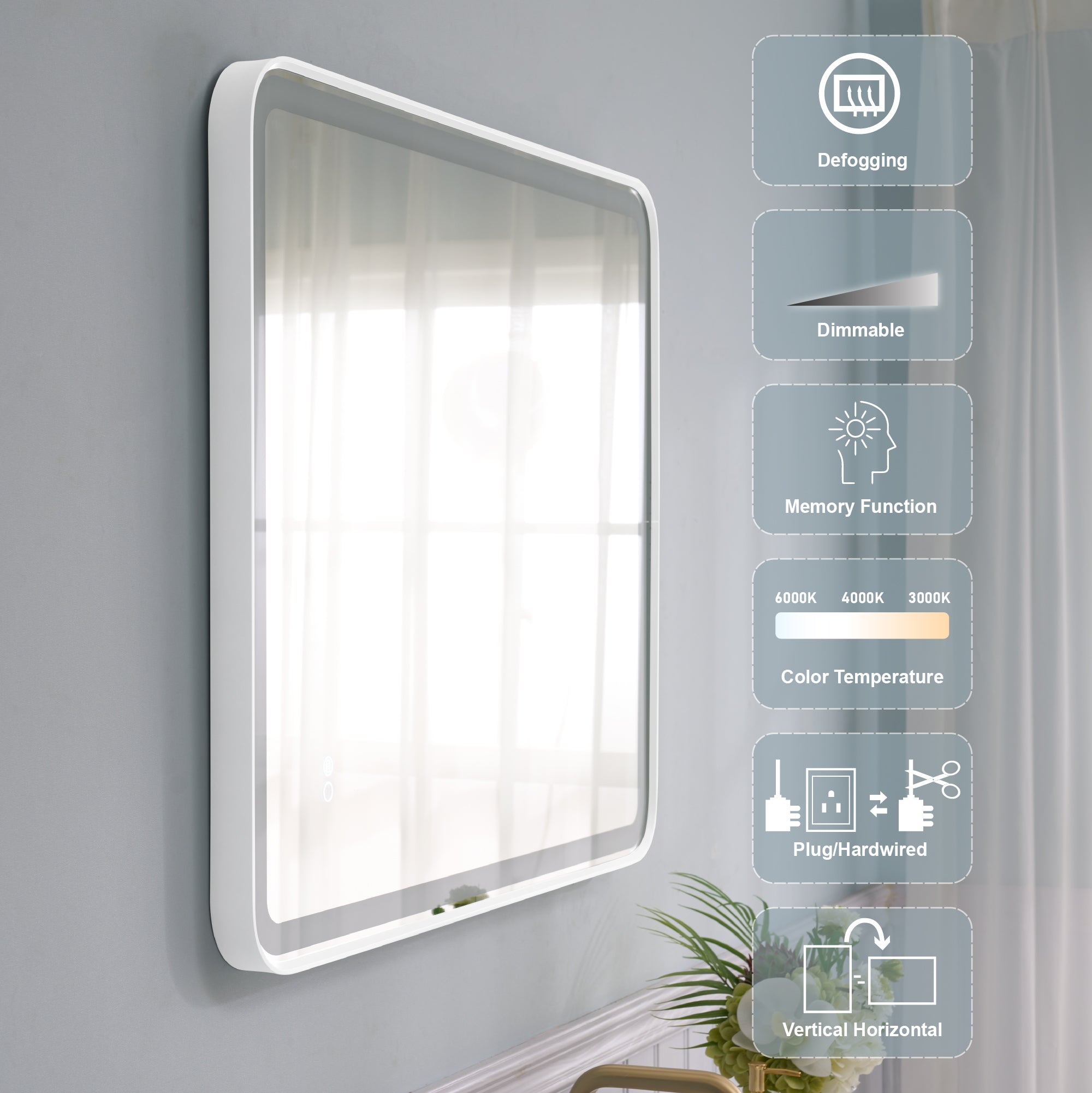 28 in. W x 36 in. H Framed LED Light Bathroom Vanity Mirror - Round Corners in White