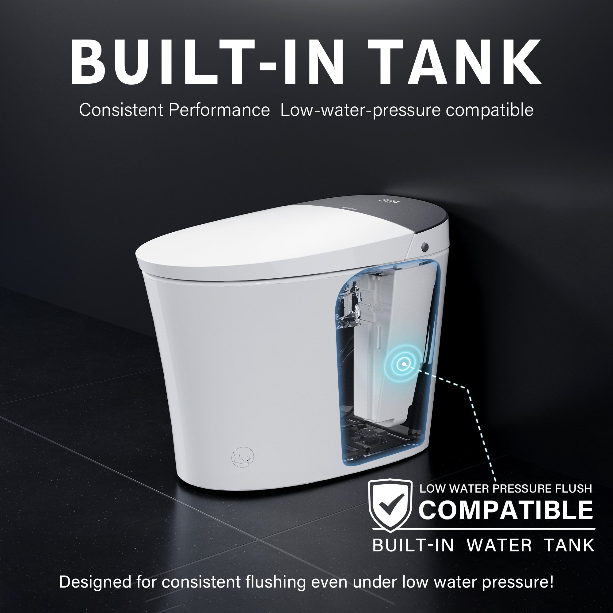 Elongated Smart Bidet Toilet in White with Built-in Tank, Foot Sensor Function, Auto Flush,LED Display, 12-in Rough-In 1.6 GPF