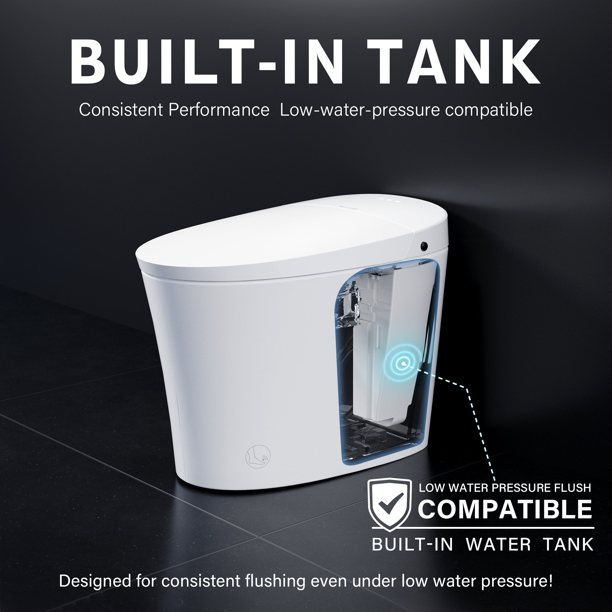 Elongated Smart Bidet Toilet in White with Built-in Tank, Foot Sensor Function, Auto Flush,12-in Rough-In 1.6 GPF