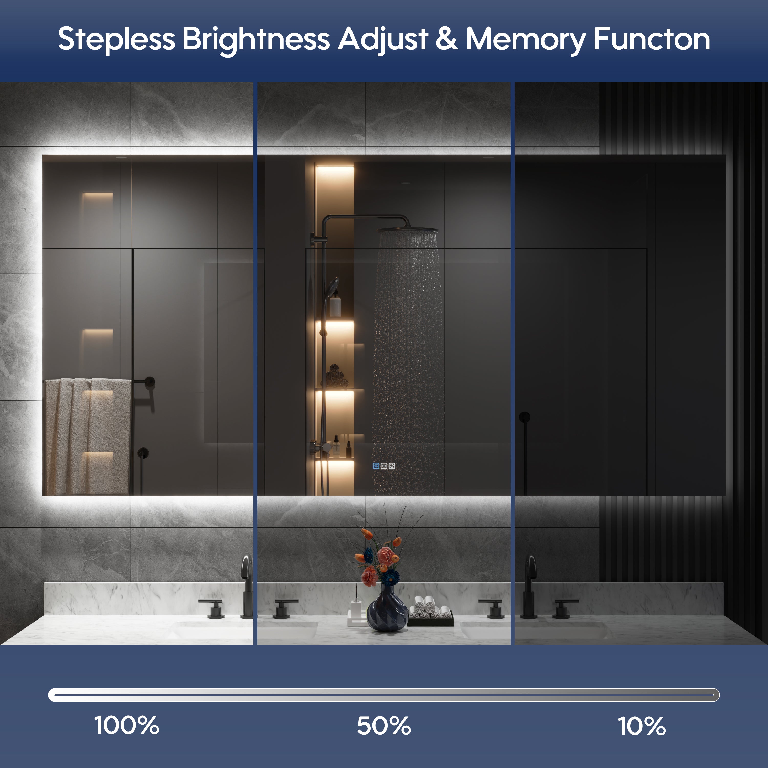 72 in. W x 36 in. H Rectangular Frameless Anti-Fog LED Light Dimmable Bathroom Vanity Mirror in Aluminum