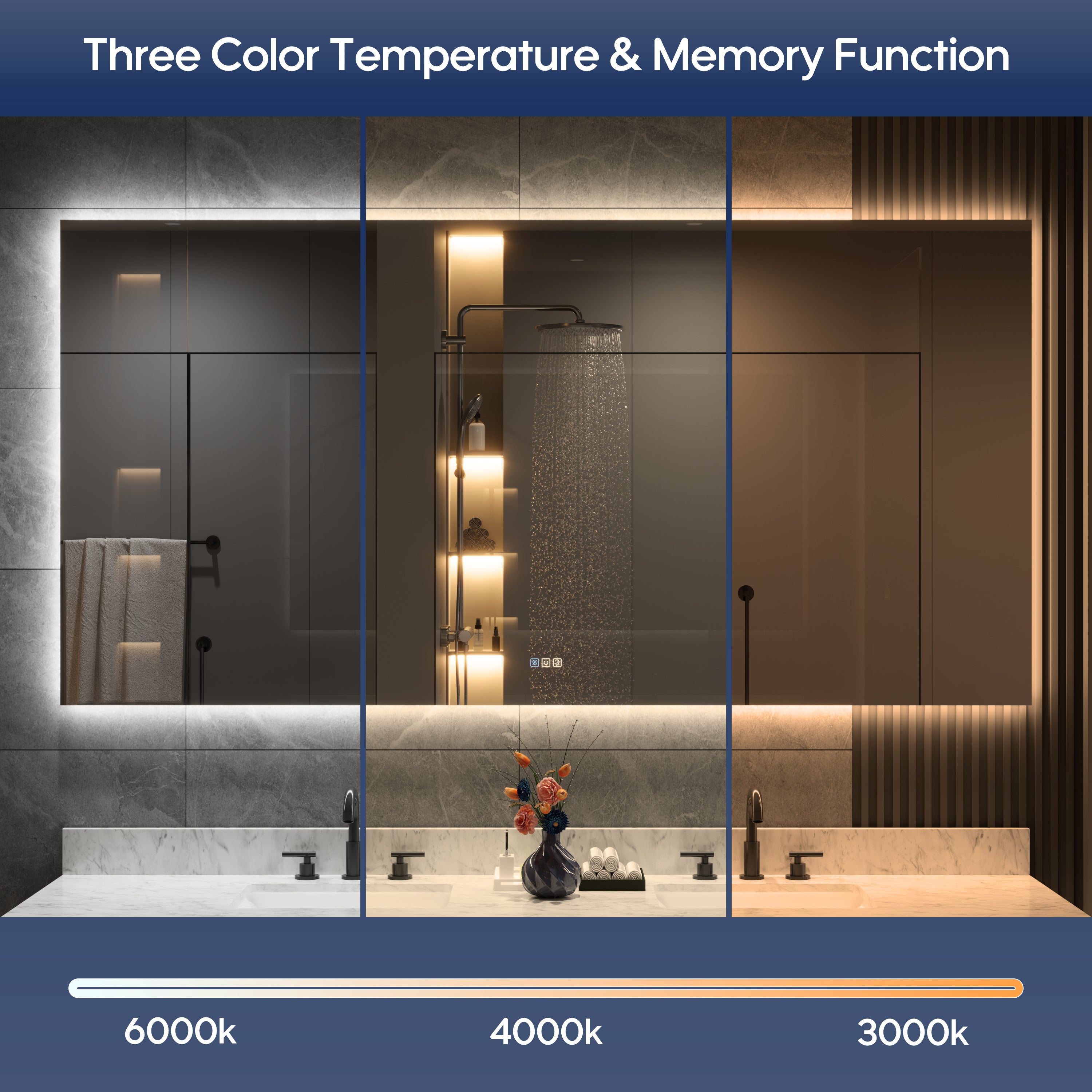 72 in. W x 36 in. H Rectangular Frameless Anti-Fog LED Light Dimmable Bathroom Vanity Mirror in Aluminum
