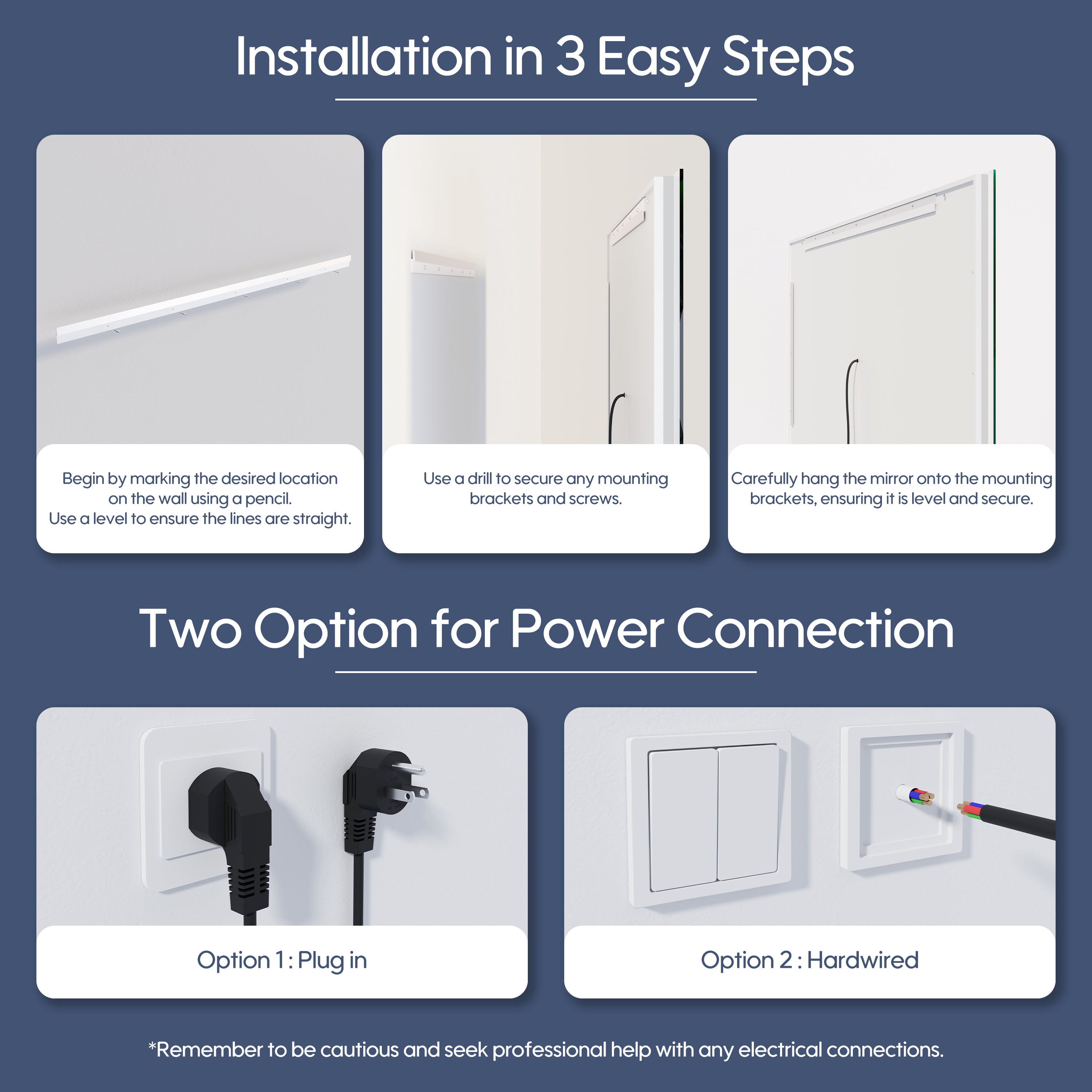 55 in. W x 32 in. H Rectangular Frameless Anti-Fog LED Light Dimmable Bathroom Vanity Mirror in Aluminum