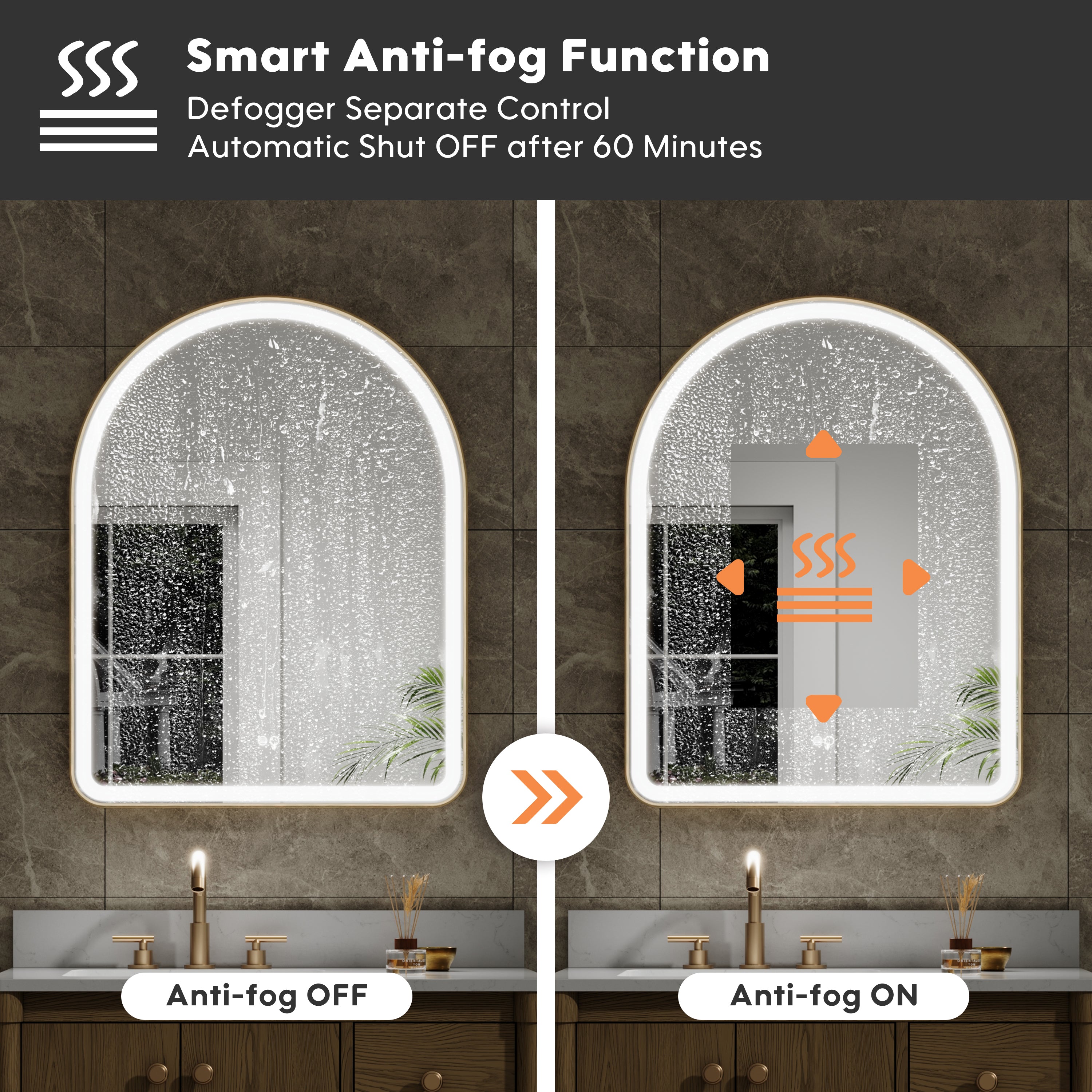 28 in. W x 36 in. H Arched Gold Framed LED Light Bathroom Vanity Mirror