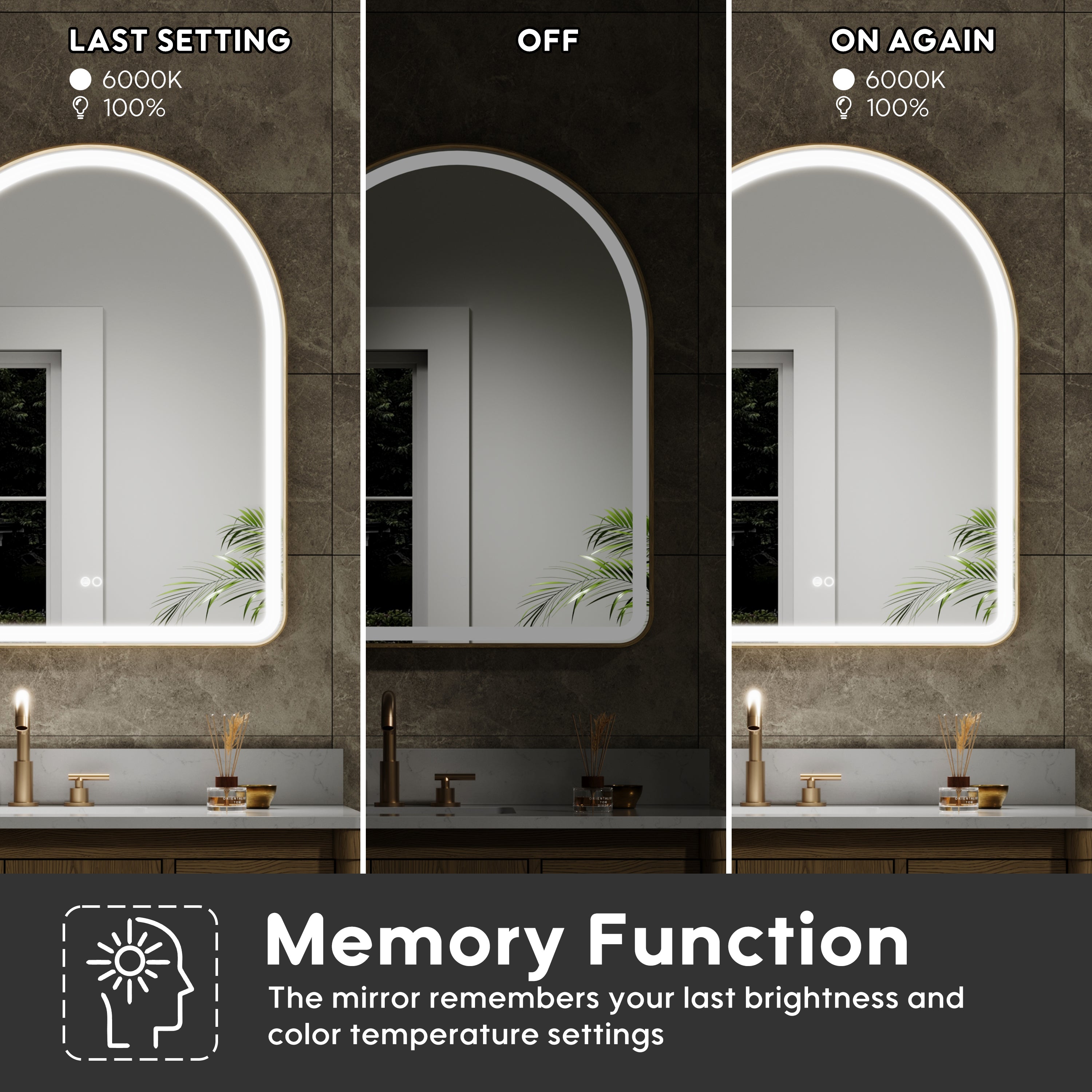 28 in. W x 36 in. H Arched Gold Framed LED Light Bathroom Vanity Mirror