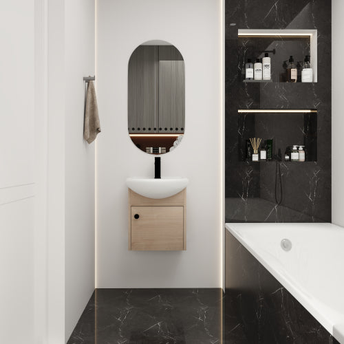 18" Small Size Bathroom Vanity With Ceramic Sink,Wall Mounting Design