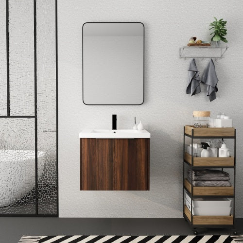 24" Bathroom Cabinet With Sink,Soft Close Doors,Float Mounting Design For Small Bathroom