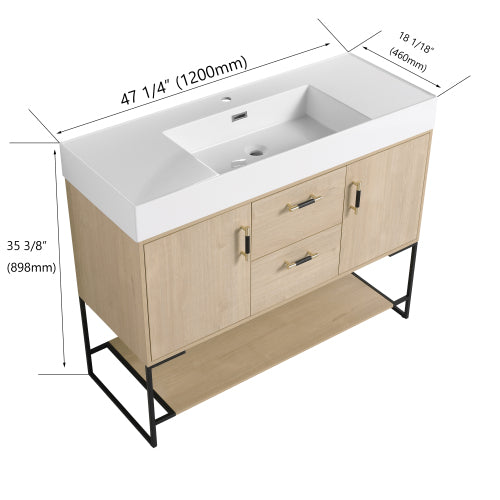 48" Bathroom Vanity Freestanding Design With Resin Sink