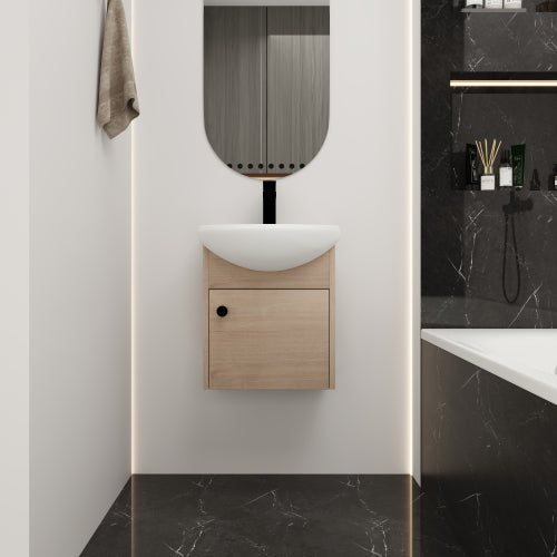 18" Small Size Bathroom Vanity With Ceramic Sink,Wall Mounting Design
