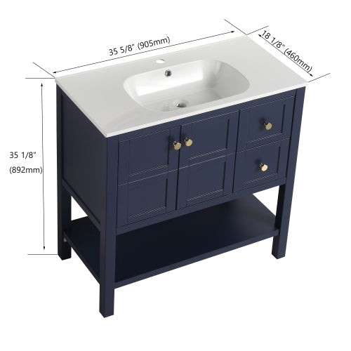 36" Bathroom Vanity With Soft Close Drawers and Gel Basin